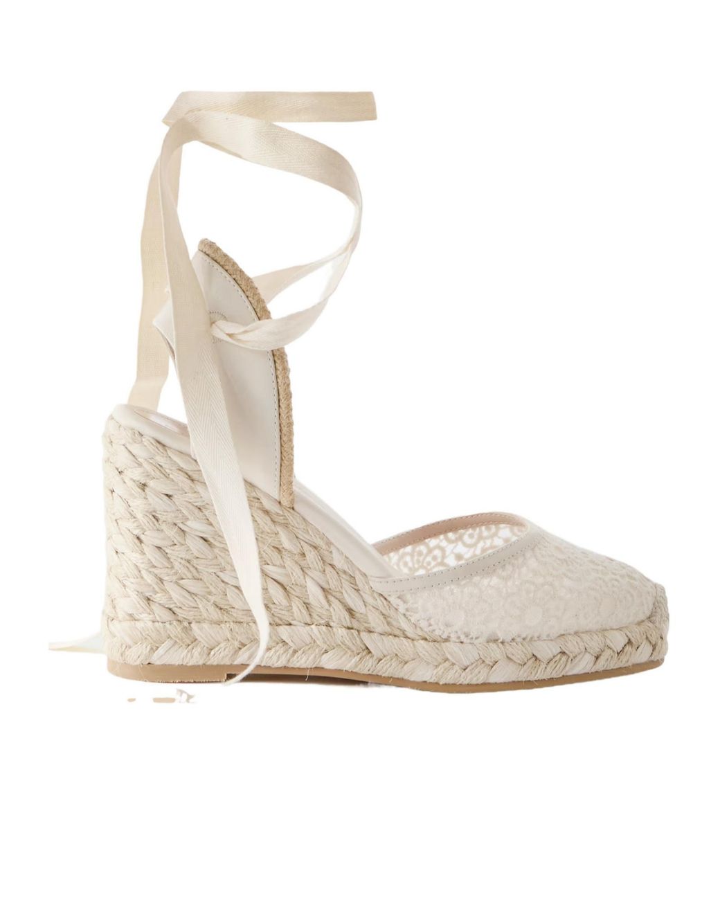 Stuart Weitzman Natural Marguerita Grosgrain-Trimmed Leather And Crocheted Wedge Espadrilles