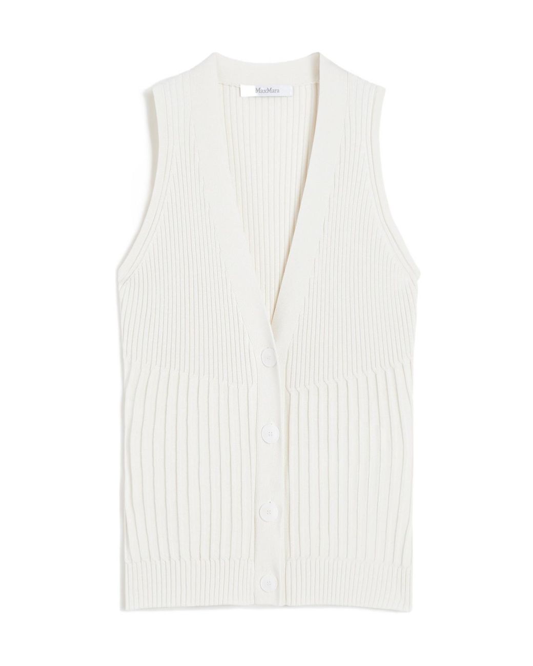 Max Mara White Cotton Yarn And Viscose Crepe Gilet