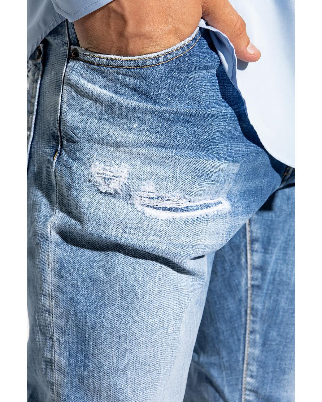 DSquared² Blue Low-Rise Distressed Straight-Leg Jeans for men