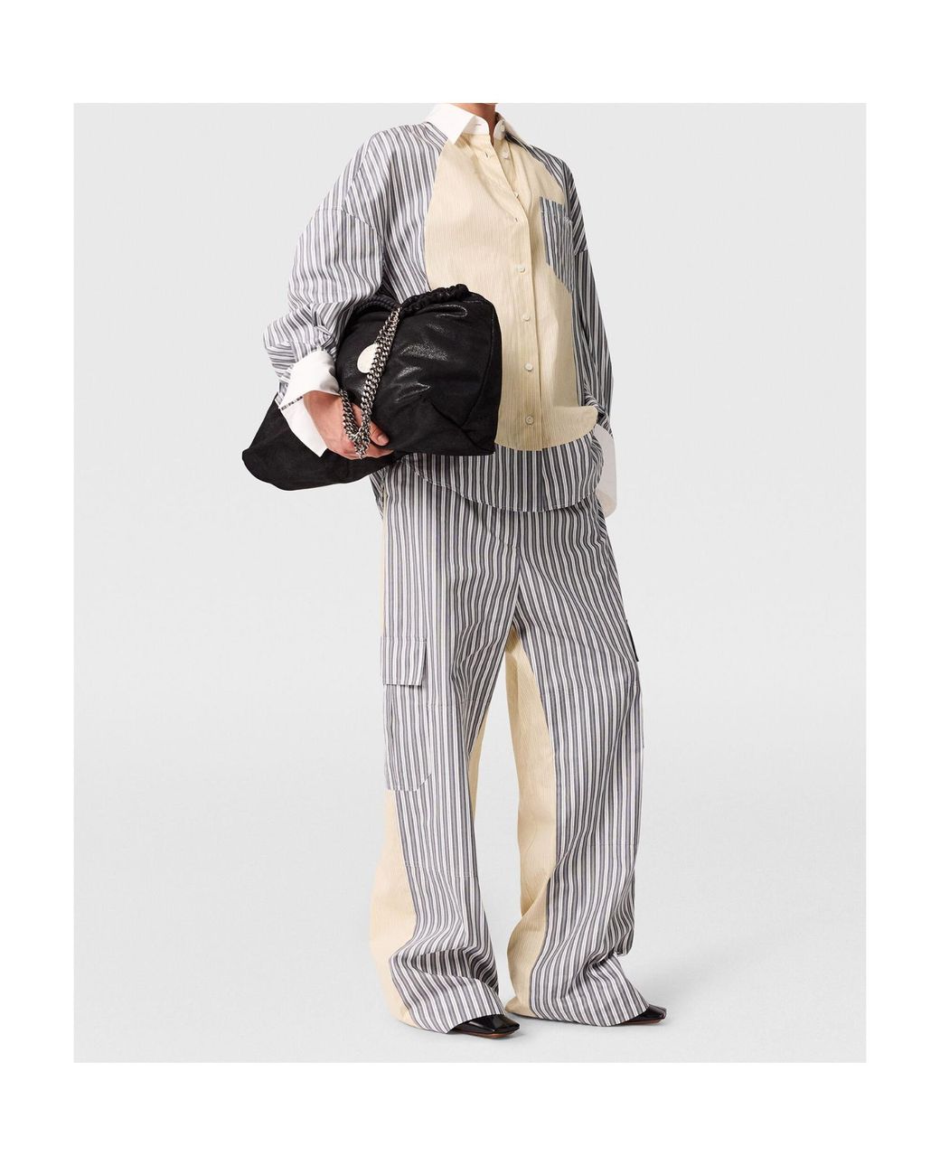 Stella McCartney Gray Oversized Mixed Stripe Cargo Trousers