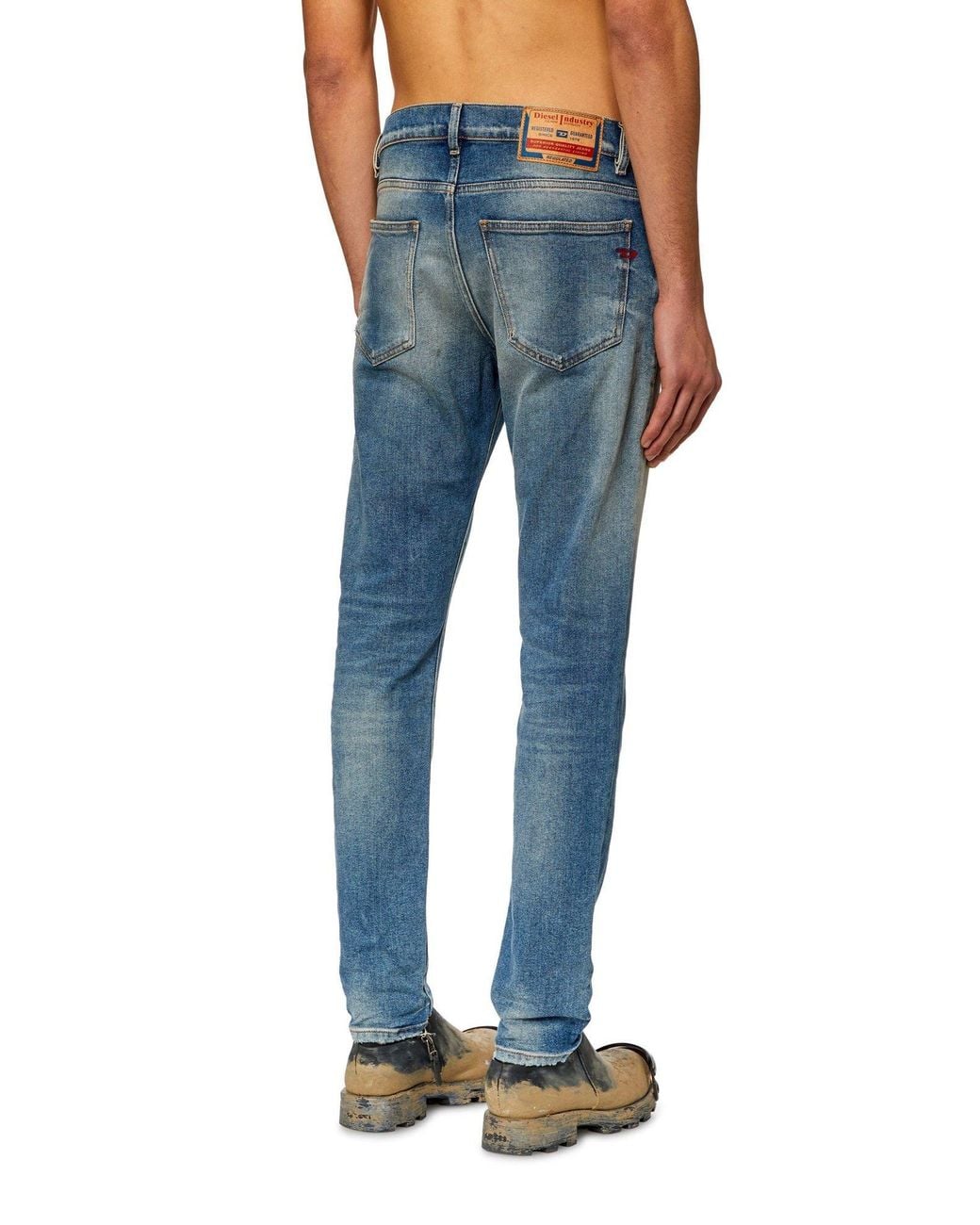 DIESEL Blue 2019 D-Strukt Logo Patch Tapered Jeans for men