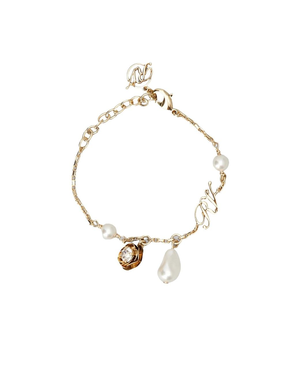 Roger Vivier Metallic Rose Pearls Bracelet