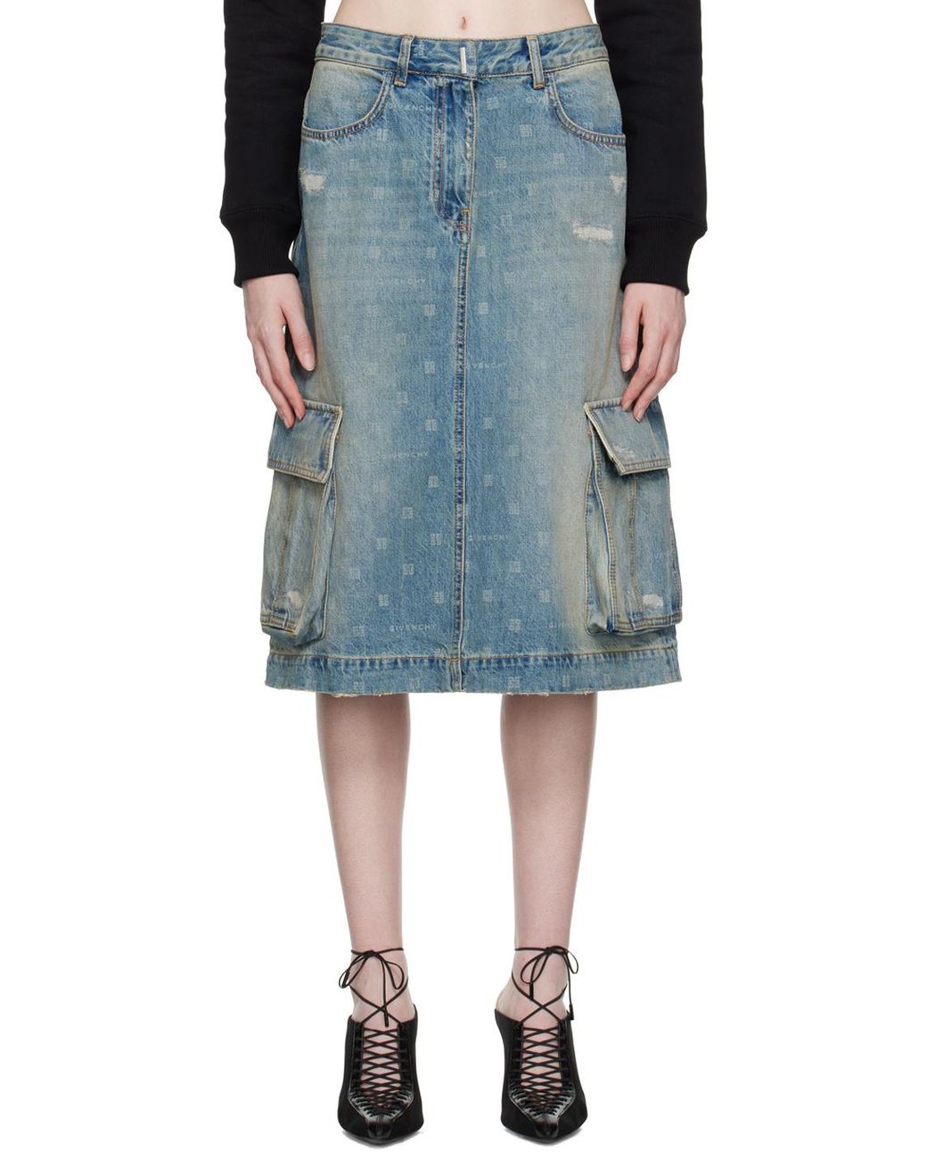 Givenchy Blue 4G Motif Denim Skirt