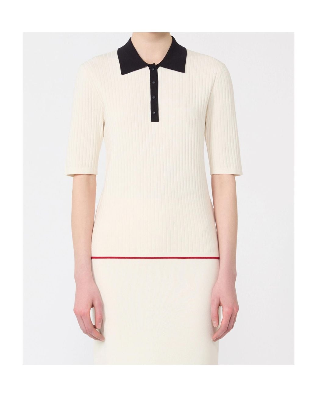 Max Mara White Button Ribbed Polo Top