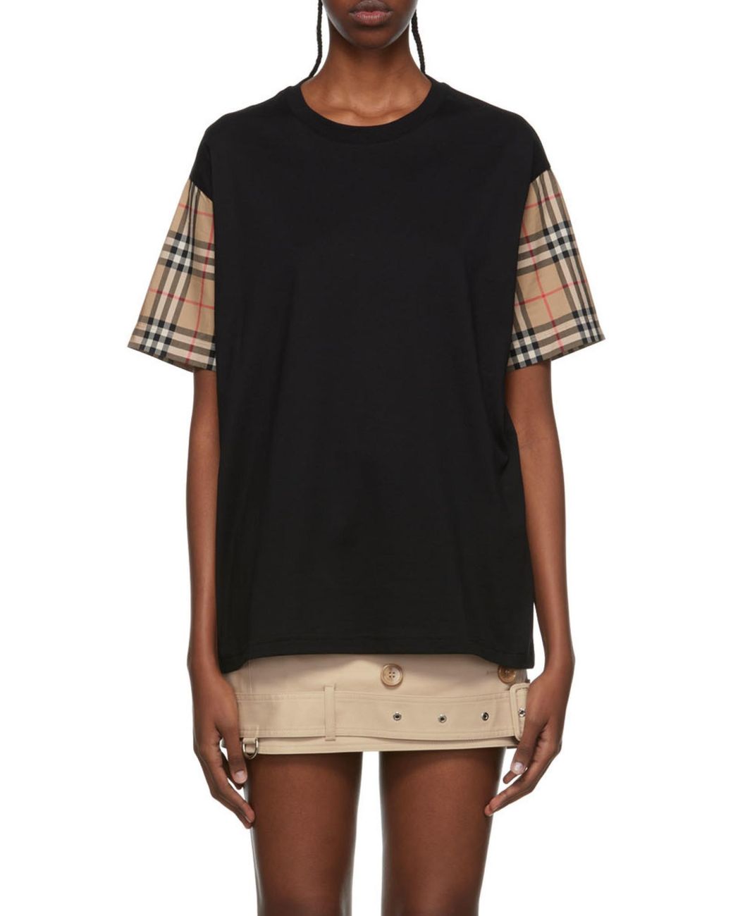 Burberry Black Net Sustain Checked Poplin-Trimmed Cotton-Jersey T-Shirt