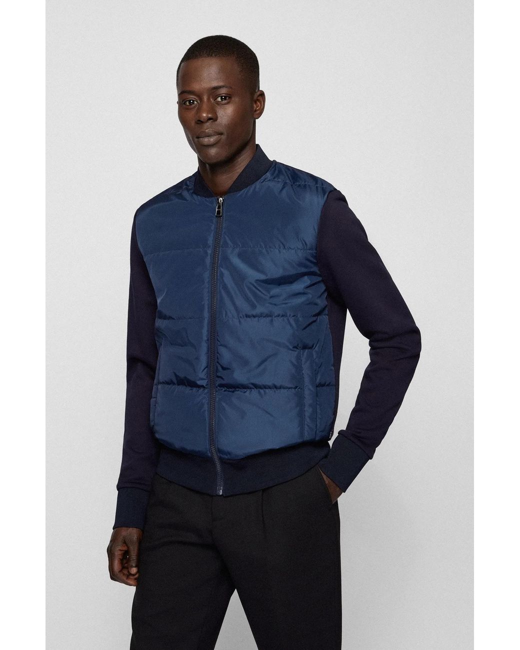 Boss Blue Padded-Panel Zipped Jacket for men