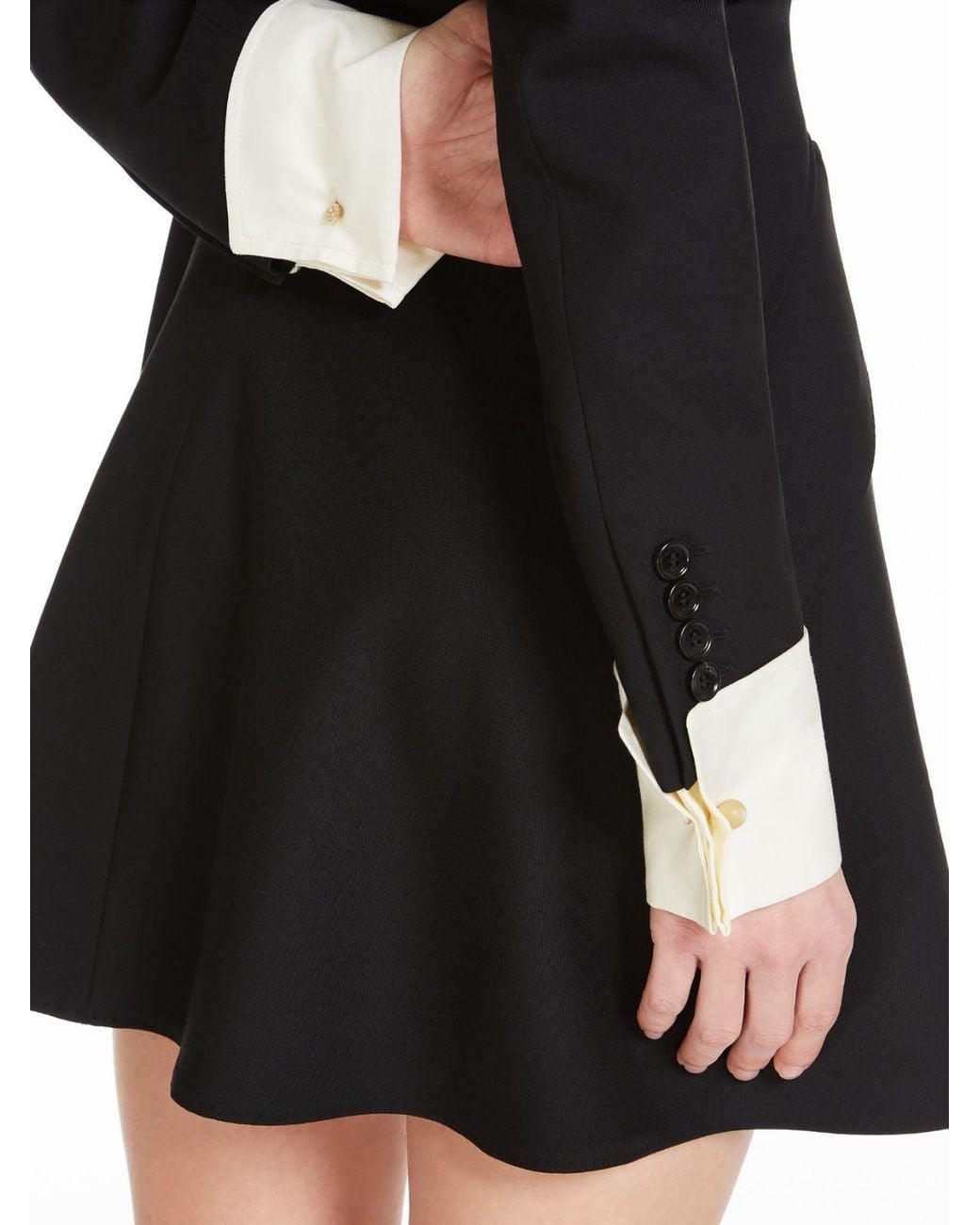 Max Mara Black Pleated Long-Sleeved Blazer Dress