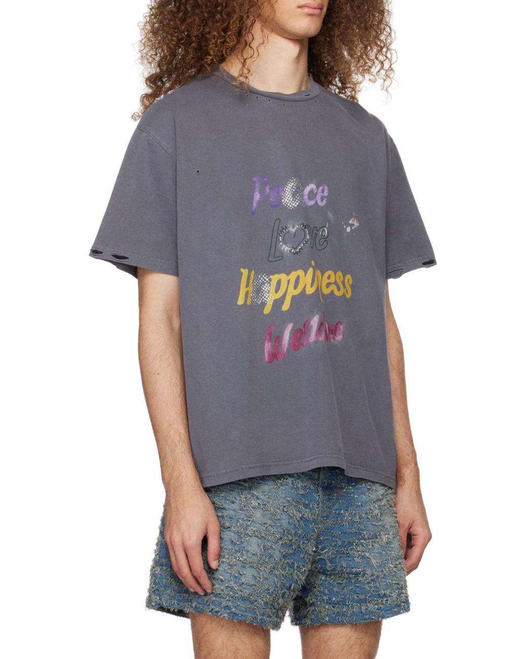 we11done Gray Slogan-Print Cottton T-Shirt for men