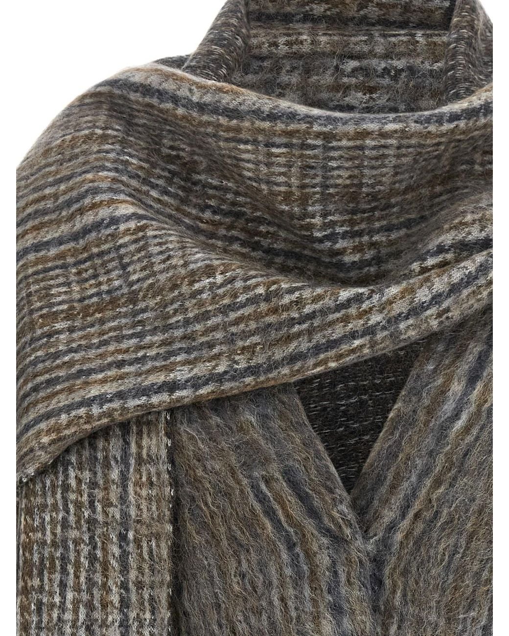 Brunello Cucinelli Gray Prince Of Wales Scarf Double Knit Outerwear Jacket