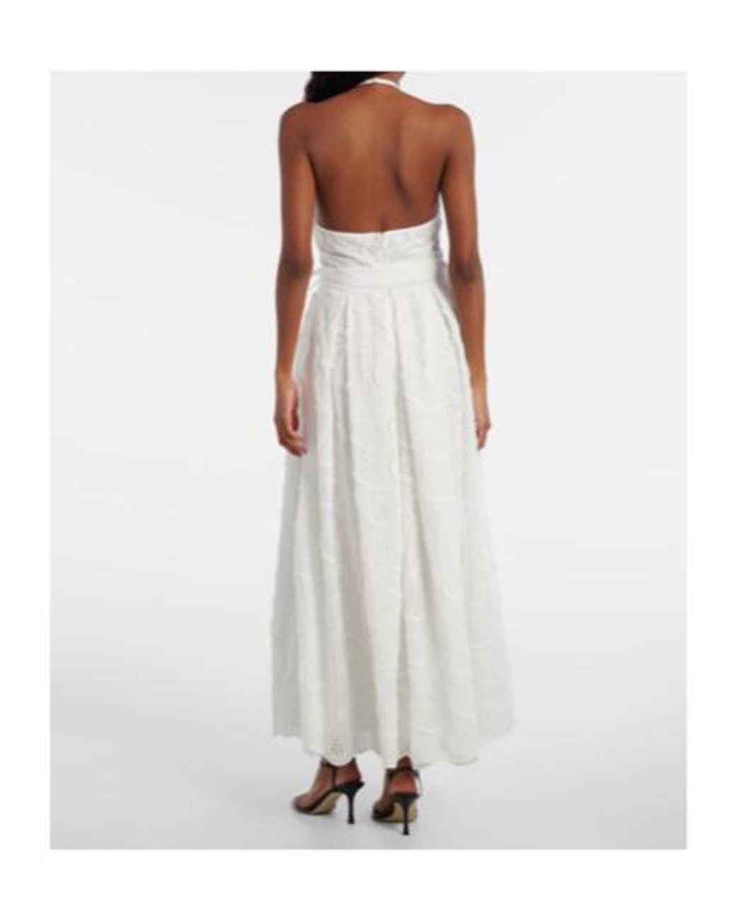 Elie Saab White Embroidered Belted Cotton-Blend Midi Dress