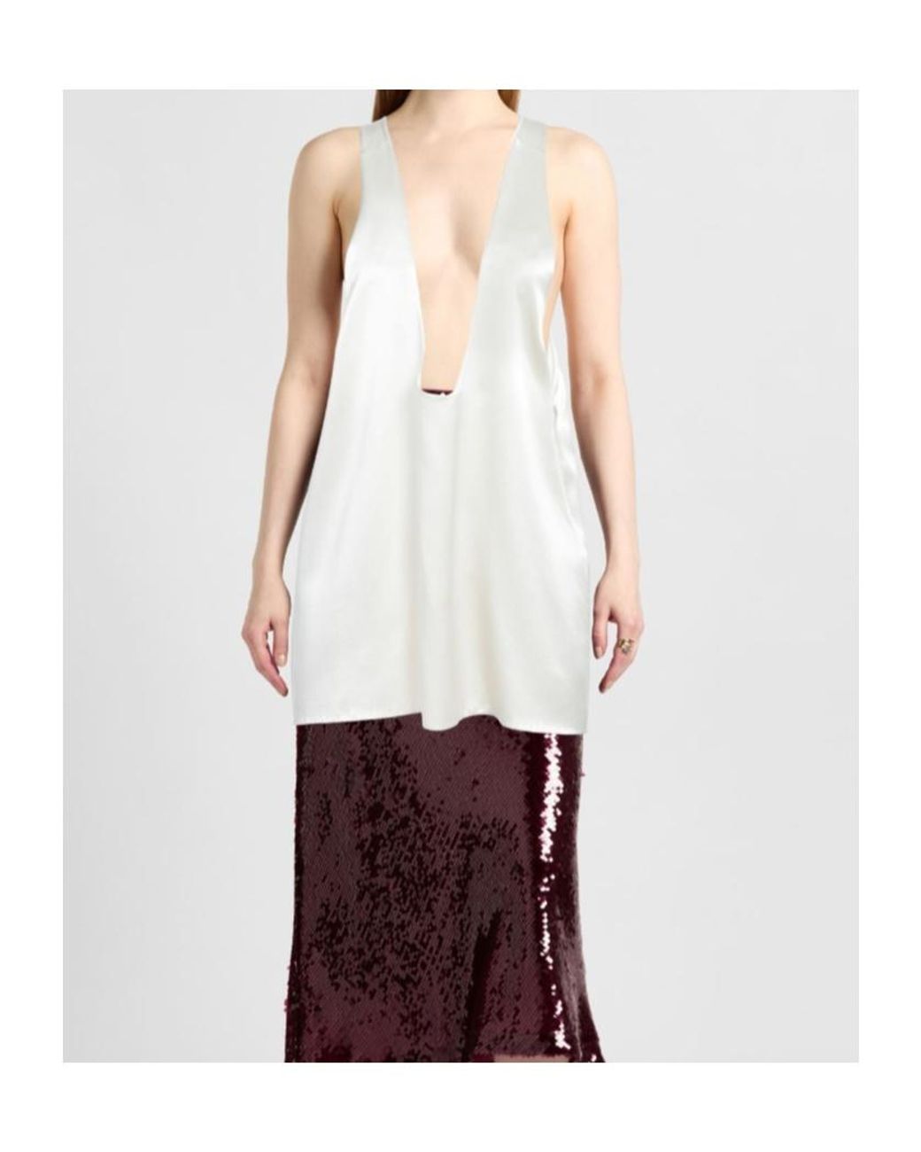 Saint Laurent White Solidcolor Satin Sleeveless Top