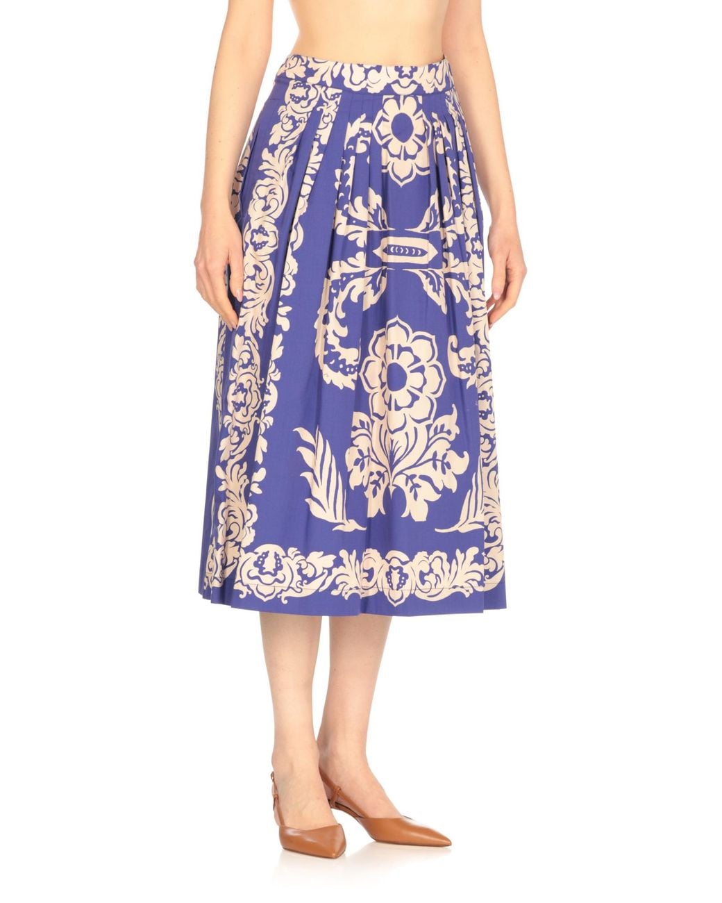 Etro Blue Pleat Detailed Printed Midi Skirt
