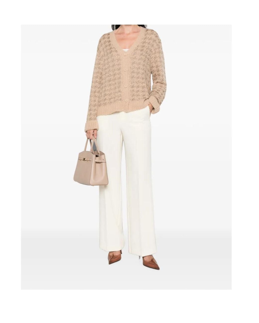Twinset Natural Sequin-Embellished Houndstooth Cardigan