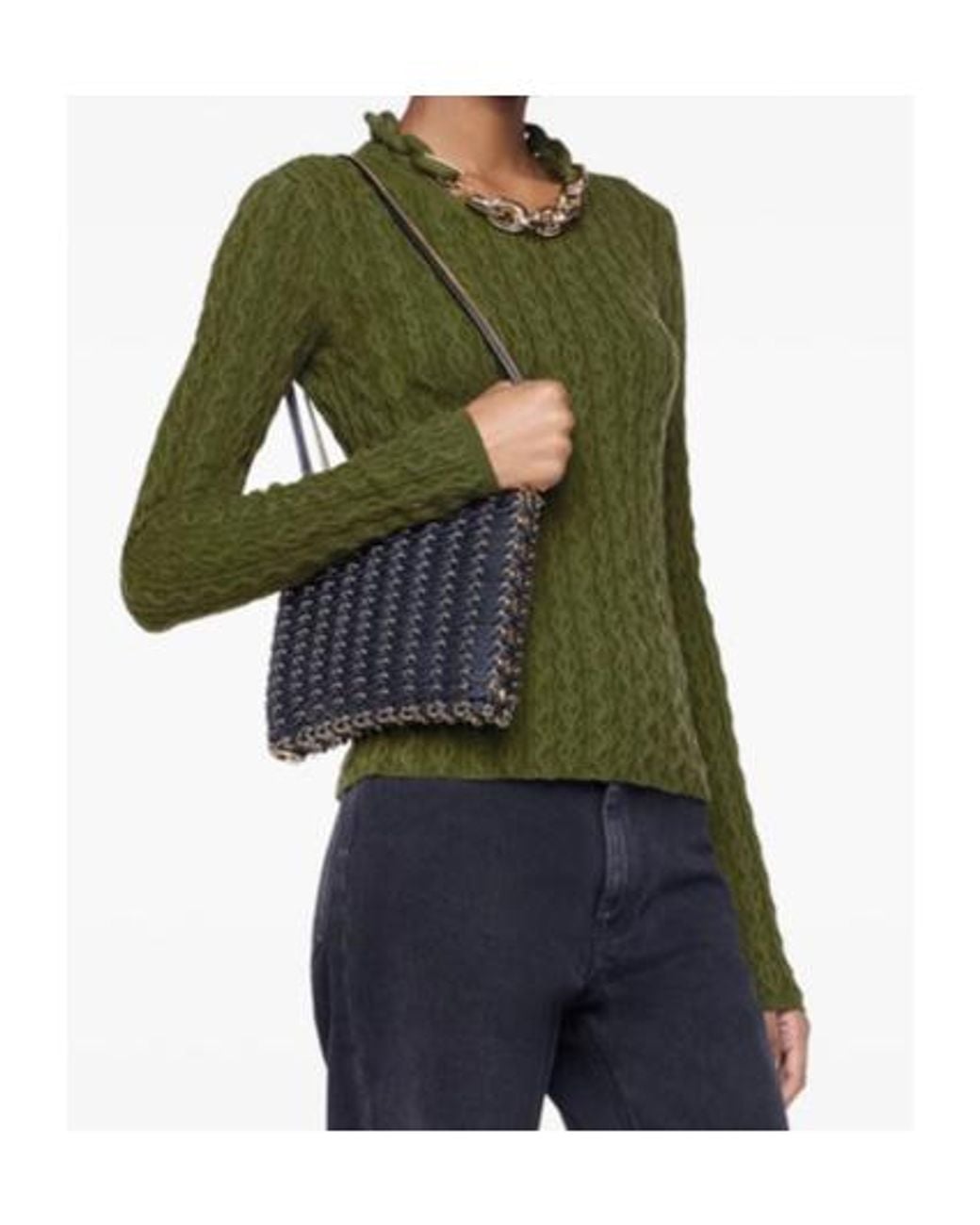 Rabanne Green Rabanne Chain-Detail High Neck Jumper