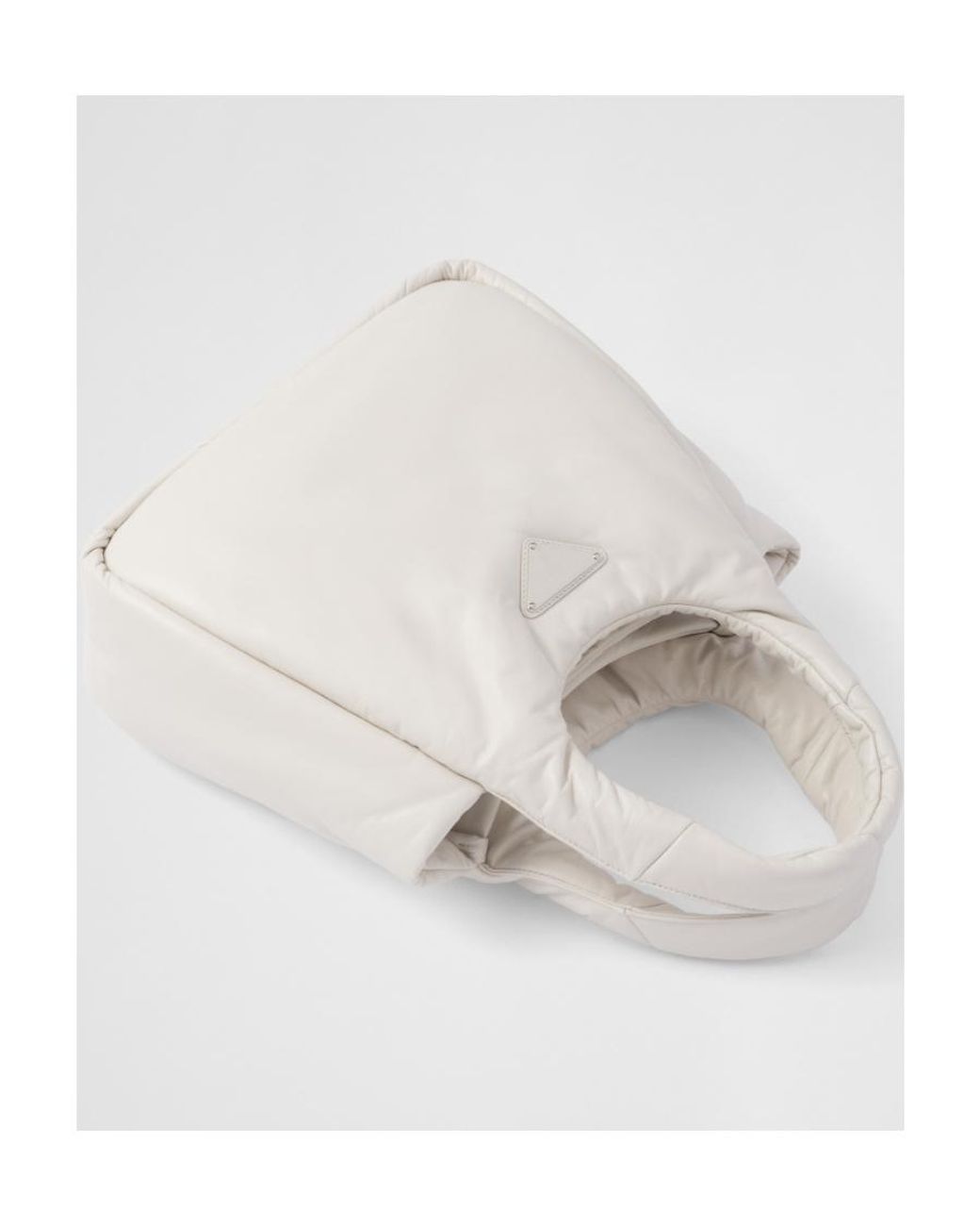 Prada White Logo Plaque Top Handle Tote Bag