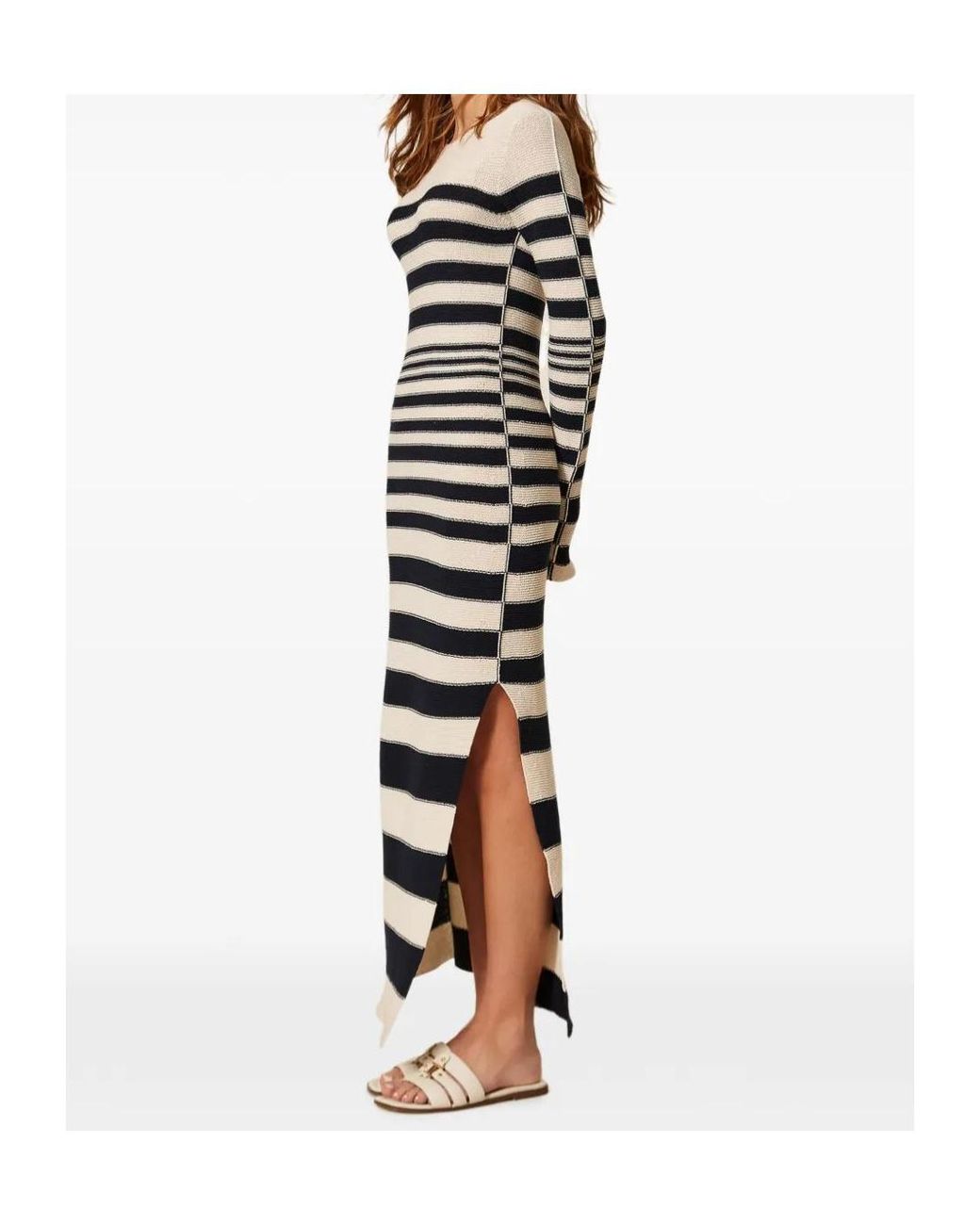 Twinset Black Striped Knit Maxi Dress