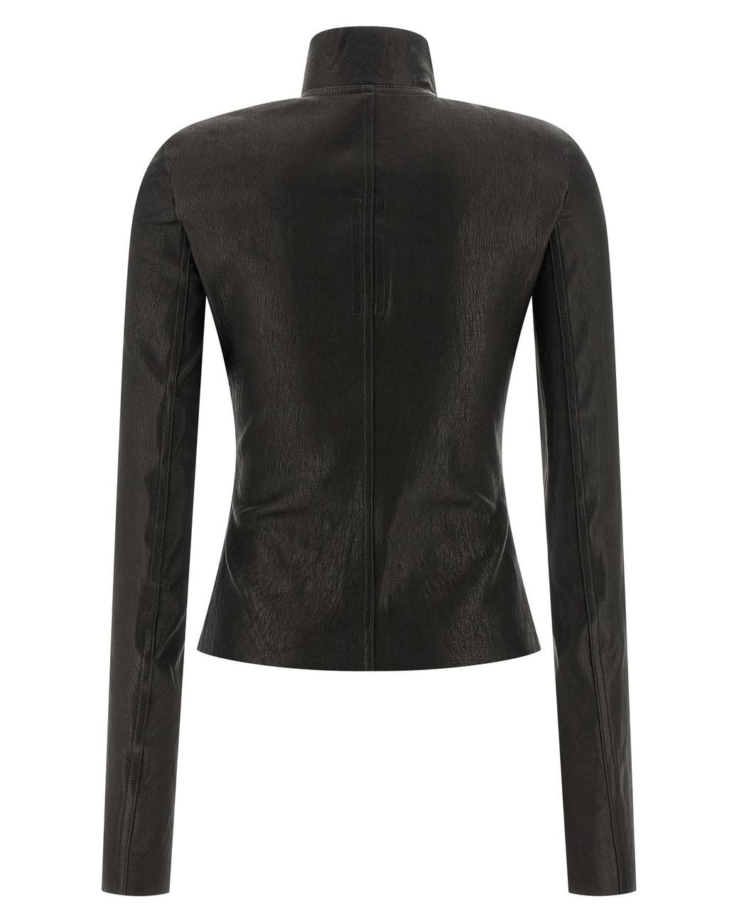 Rick Owens Black High Neck Zip-Up Leather Jacket