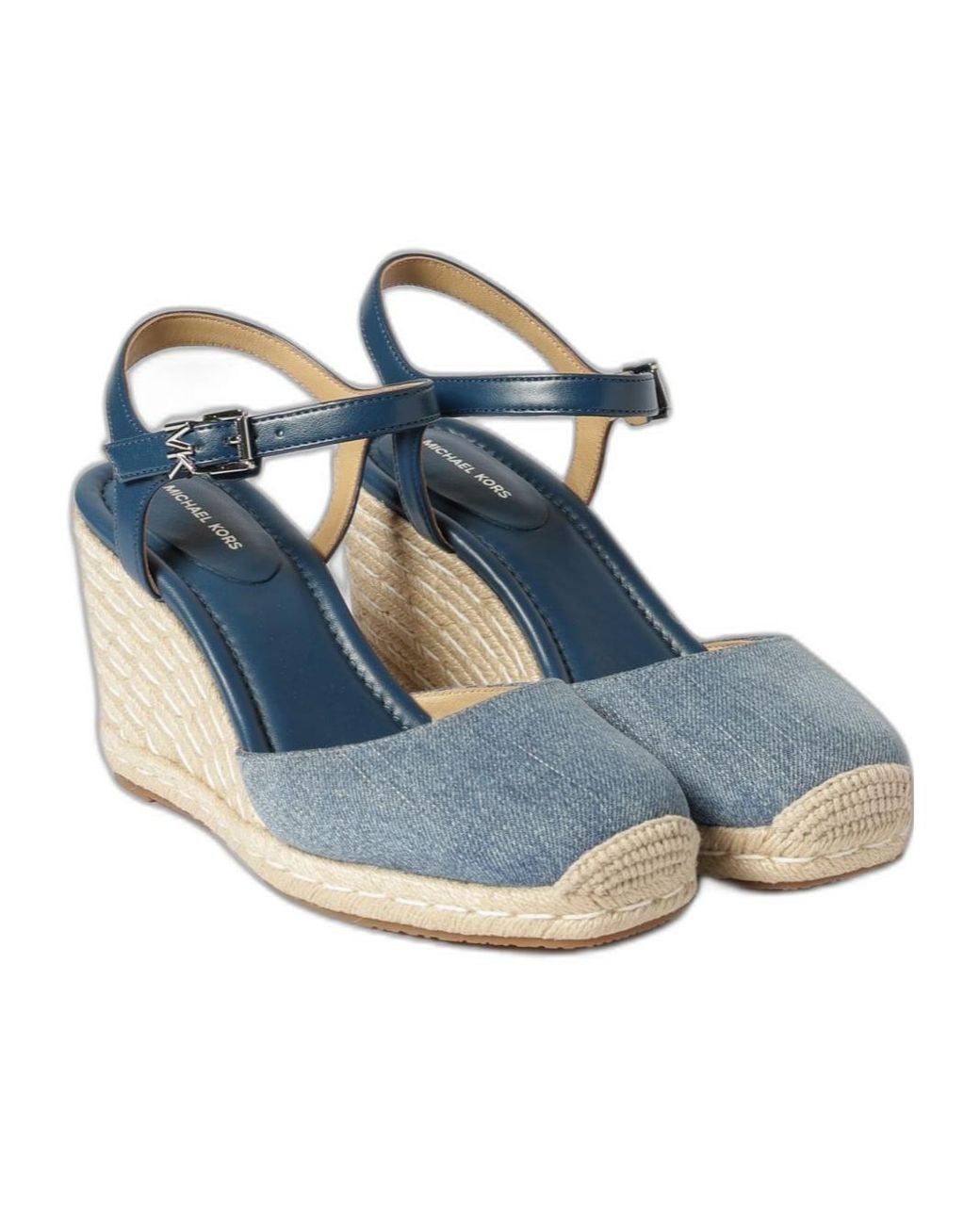 Michael Kors Blue Kenzie Buckle-Fastening Wedge Sandals