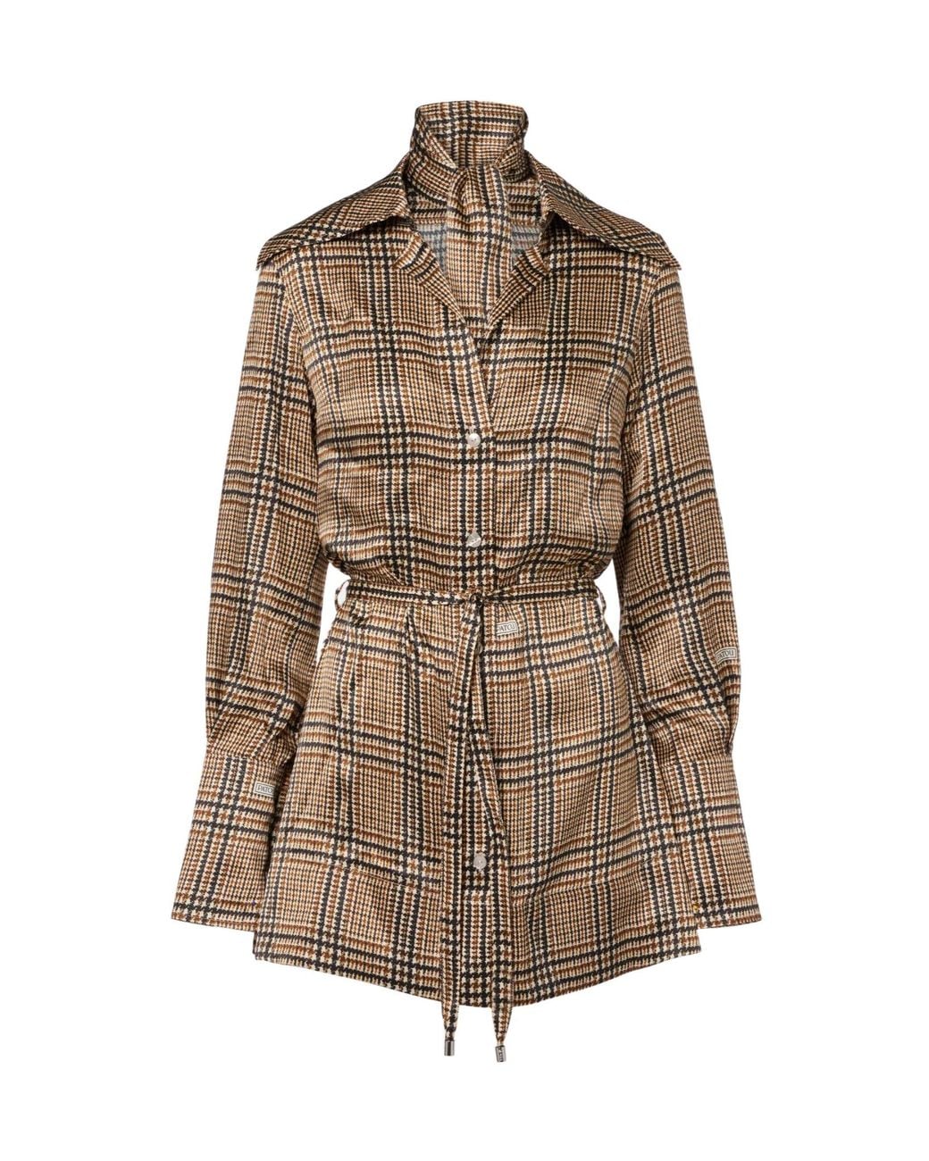 Patou Brown Plaid Shirt Dress