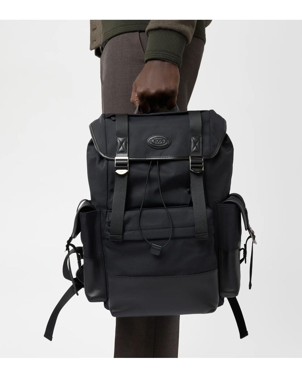 Tod's Black Drawstring Flap Backpack for men