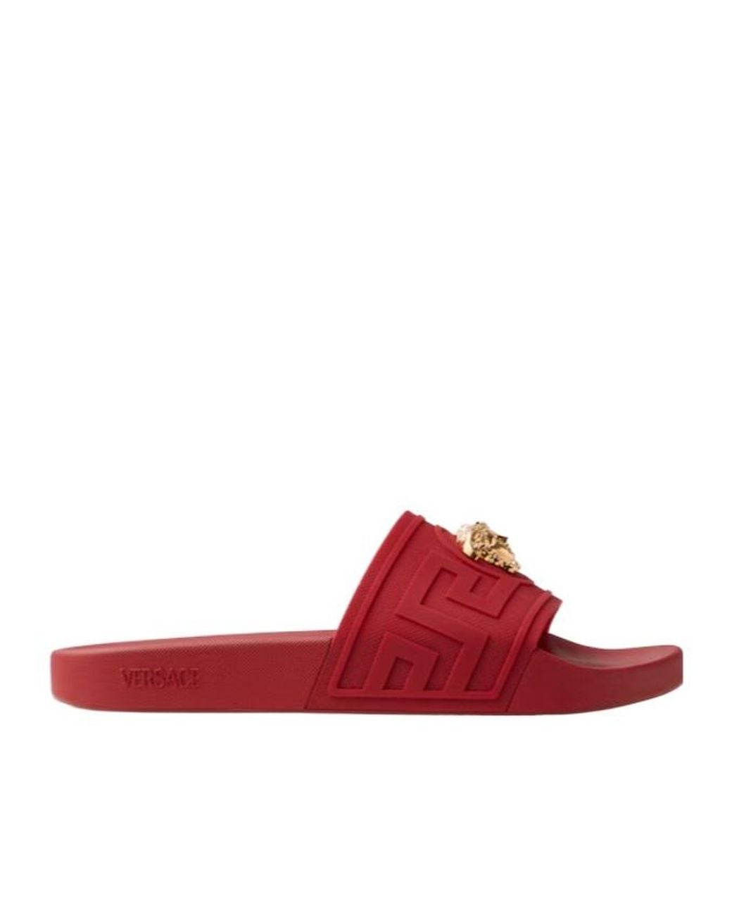 Versace Red Medusa-Motif Open-Toe Slippers for men