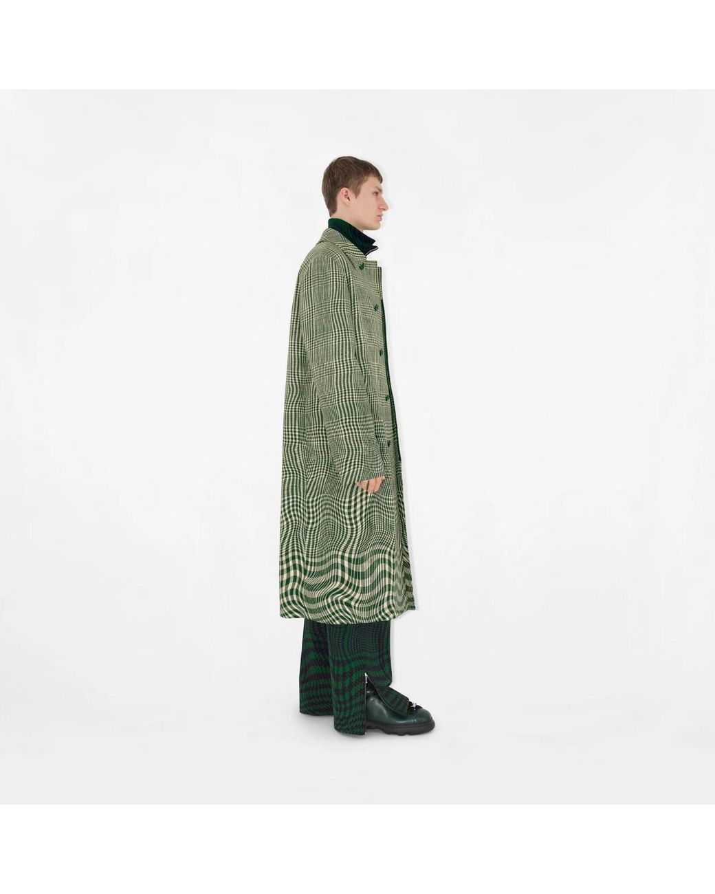 Burberry Green Houndstooth-Pattern Wide-Leg Trousers for men