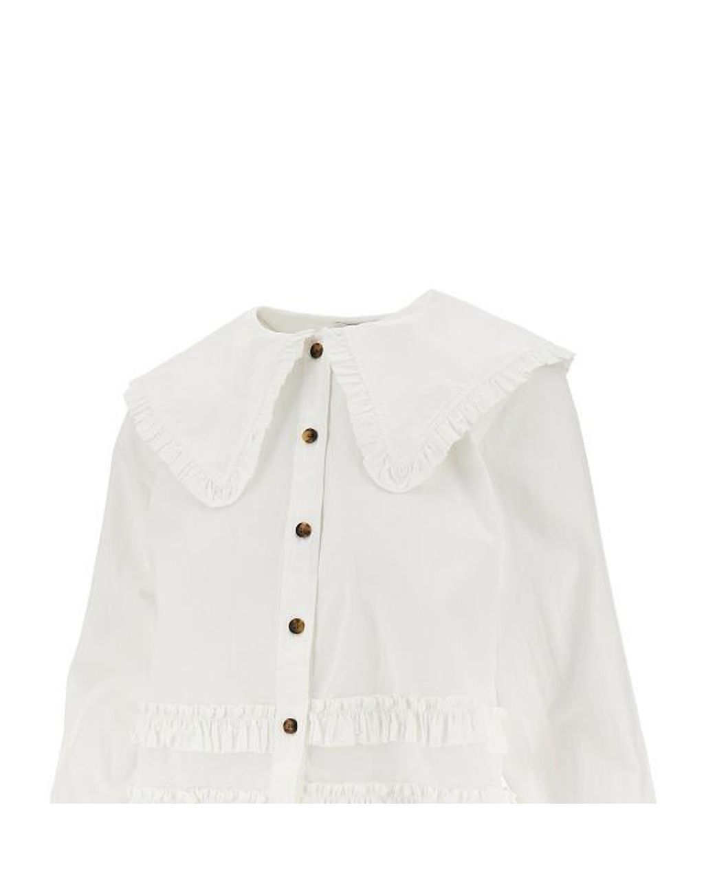 Ganni White Ruffled Long-Sleeved Shirt