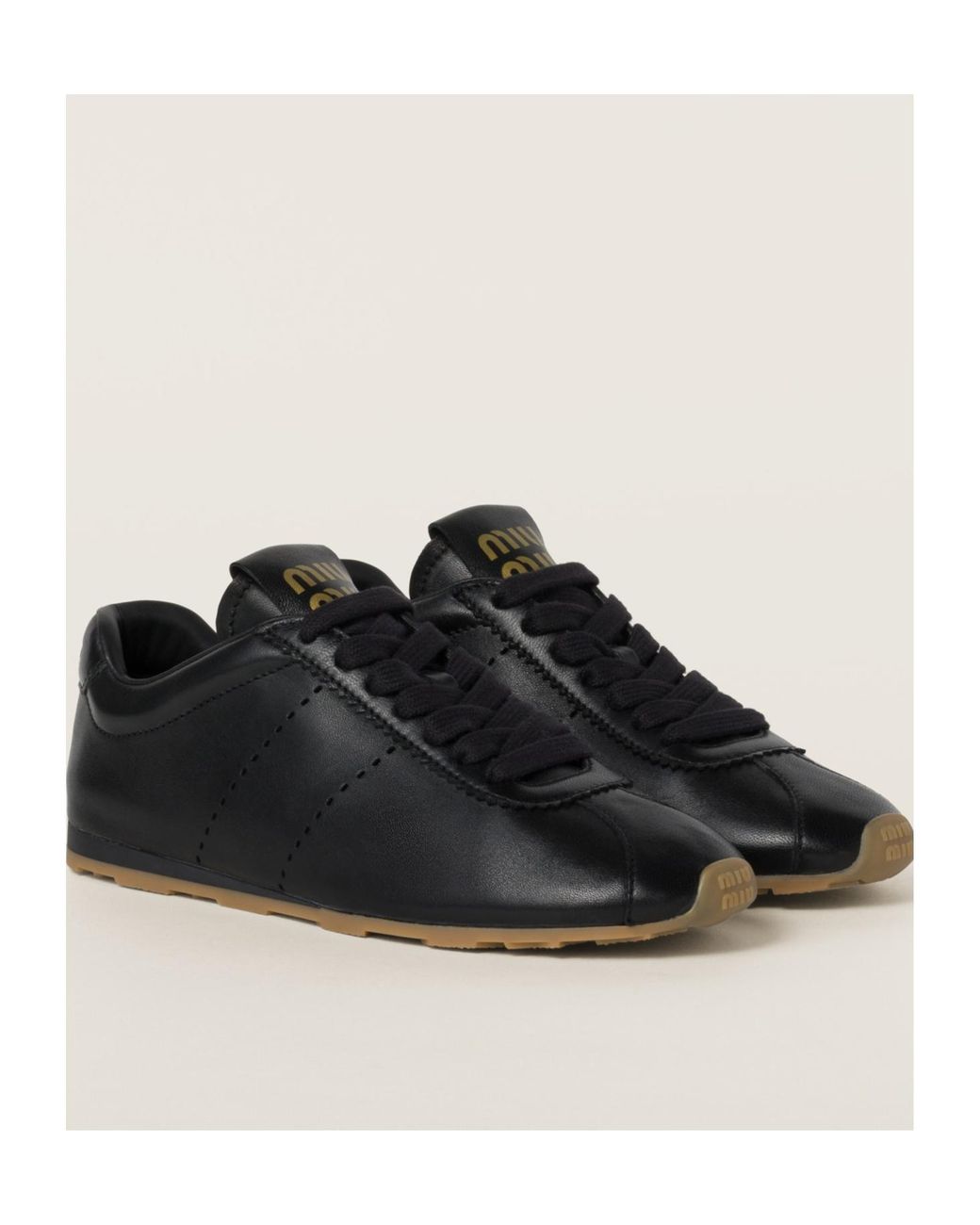 Miu Miu Black Plume Leather Sneakers