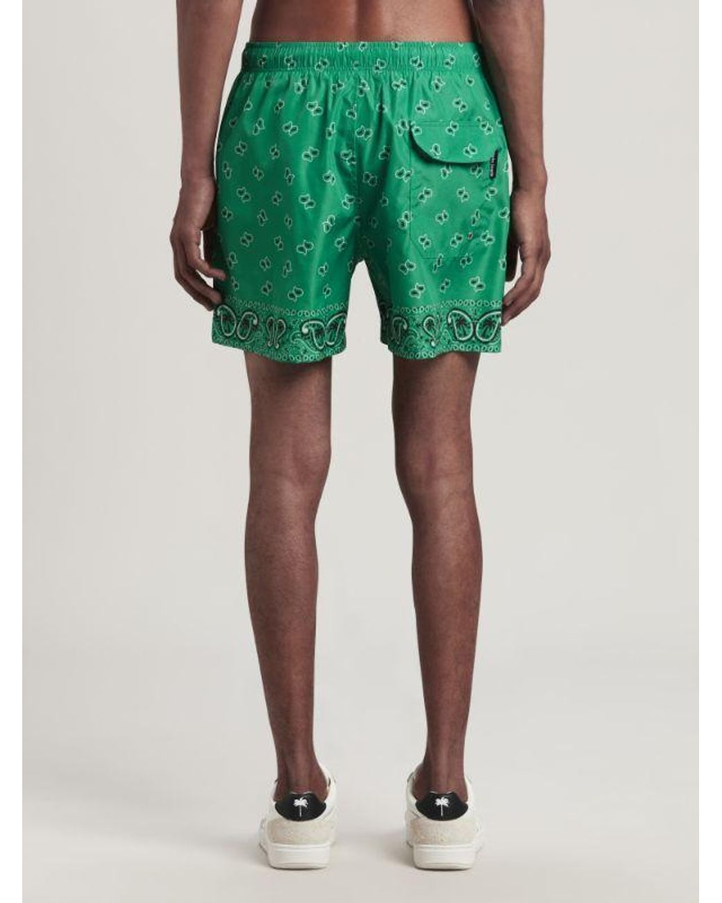 Palm Angels Green Paisley-Printed Drawstring Swim Shorts for men
