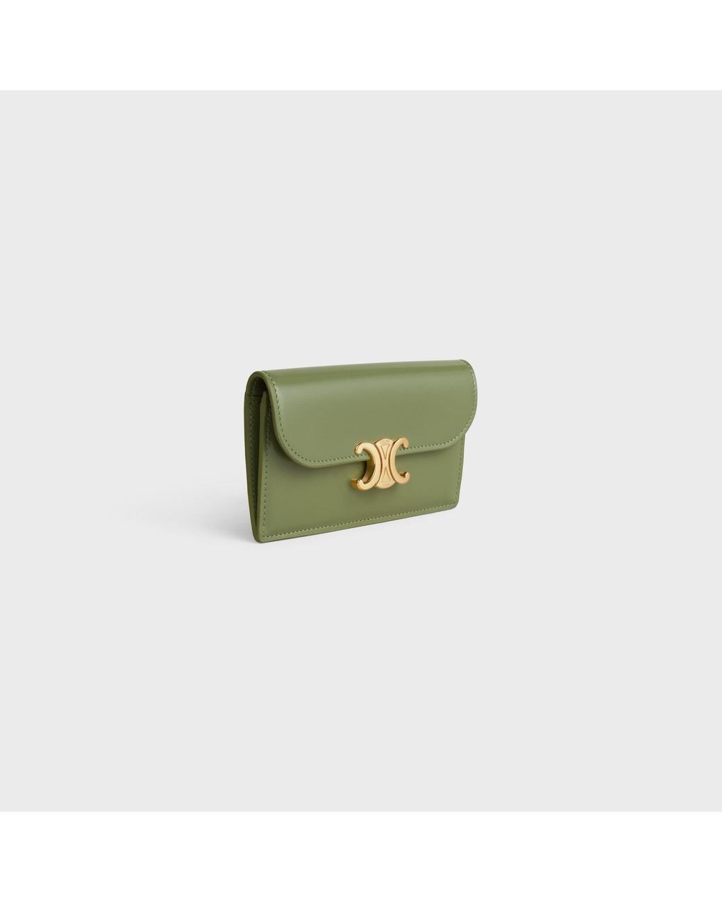 Céline Green Long Card Holder With Flap Triomphe