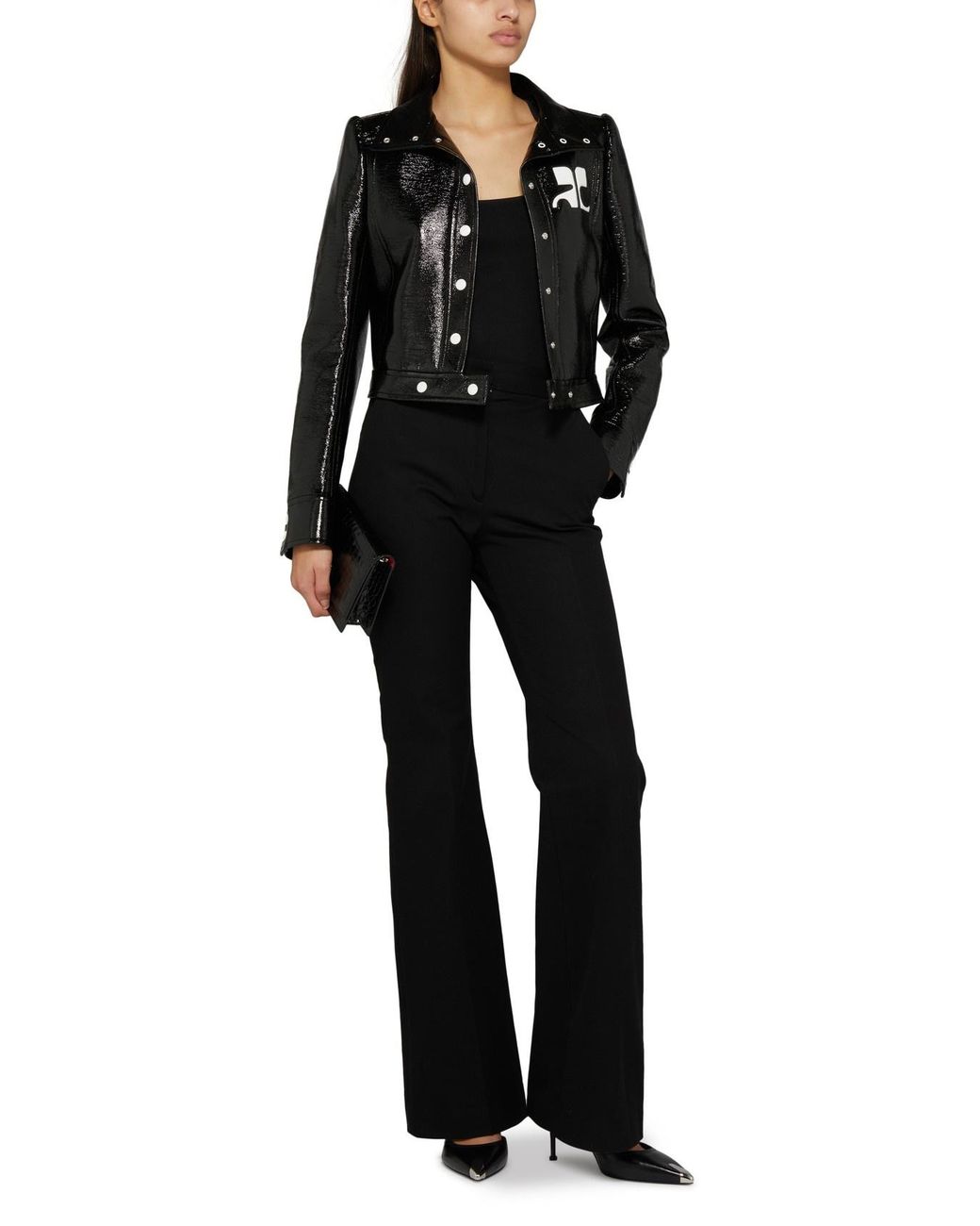 Courreges Blue Long-Sleeve Logo Leather Jacket