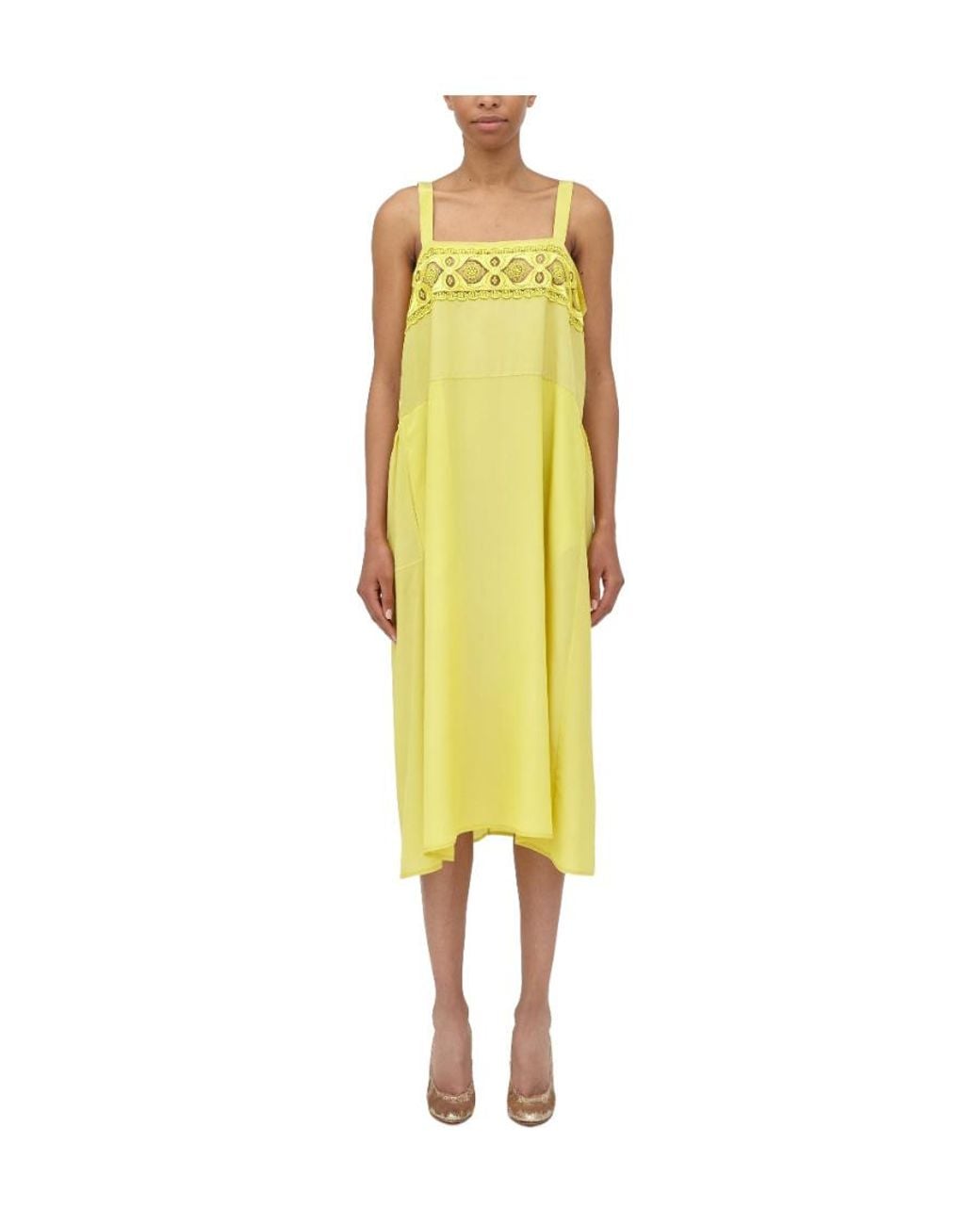 Maison Margiela Yellow Lace Trim Midi Dress