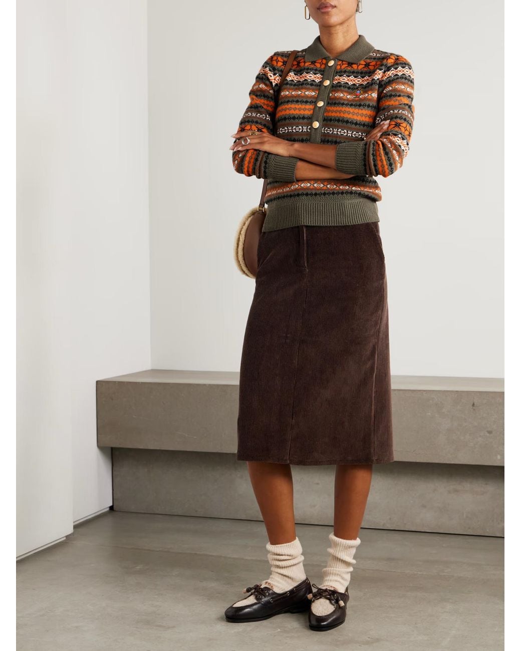 Bally Brown Corduroy Midi Skirt