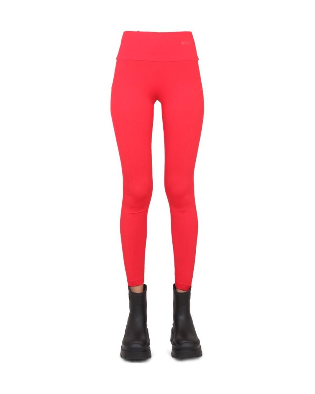 MSGM Red Logo Detailed High Waist Leggings