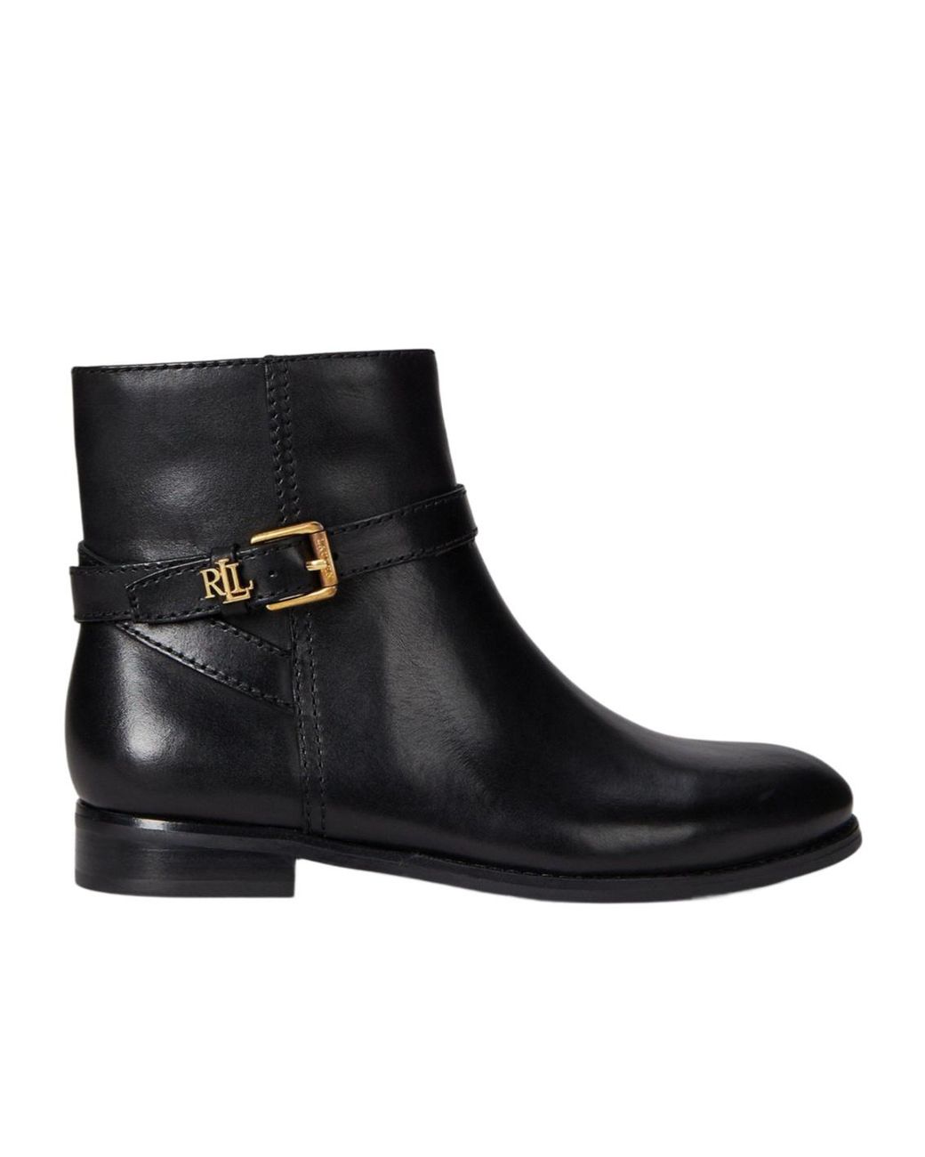 Ralph Lauren Black Leather Buckle Ankle Boots