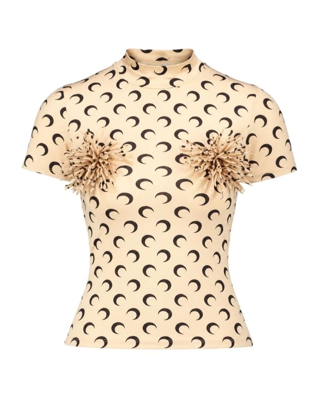 MARINE SERRE Metallic Moon Printed Jersey Pompons Crewneck Top