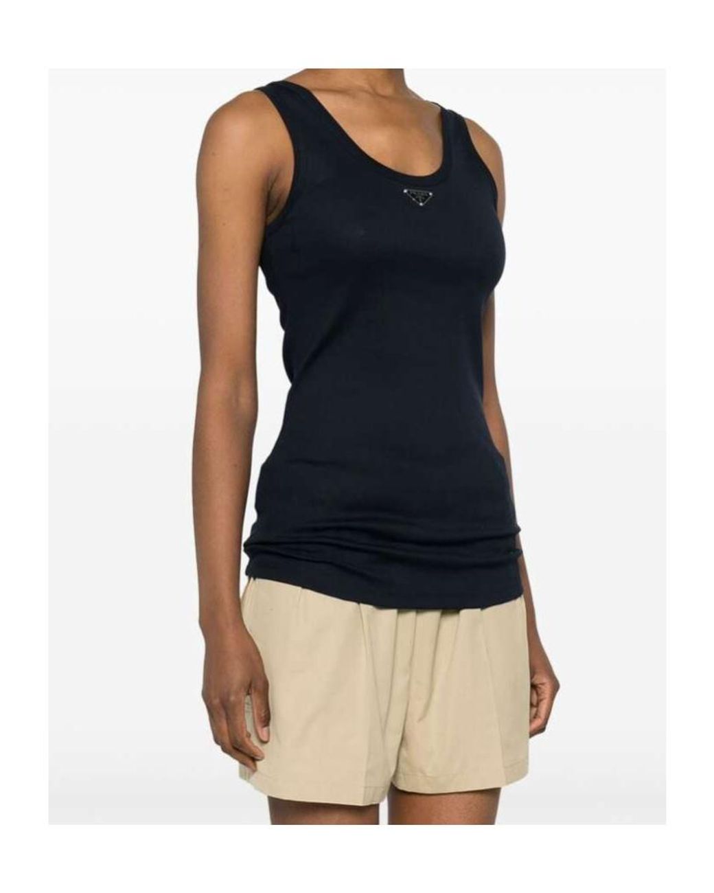 Prada Blue Logo Plaque Sleeveless Tank Top