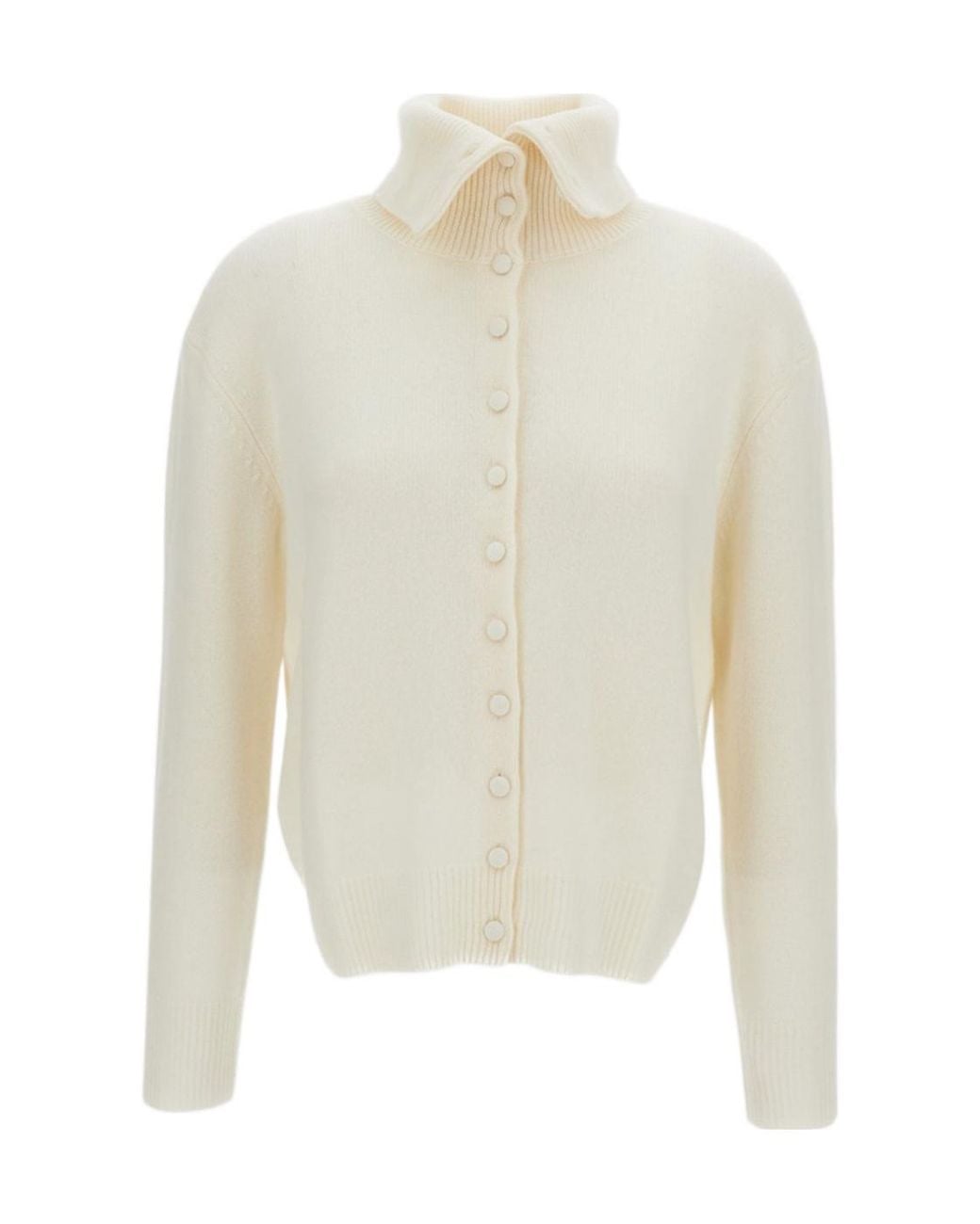 Lisa Yang White Button-Up Mock-Neck Sweater