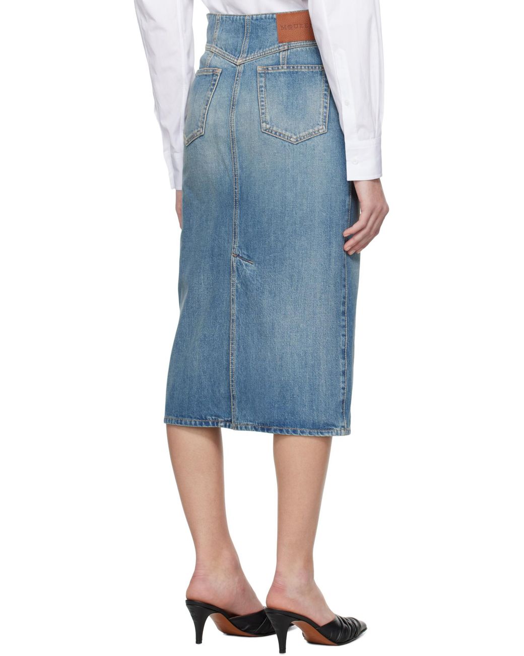 McQueen Green Fold Over Waist Denim Skirt