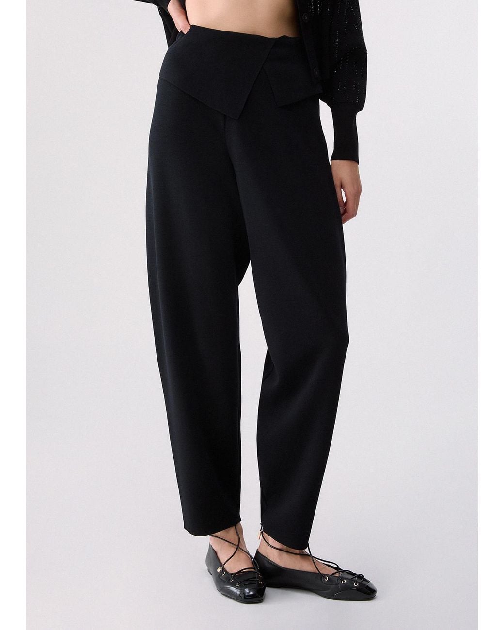 Liu Jo Black Fold-Over Waist Knit Trousers