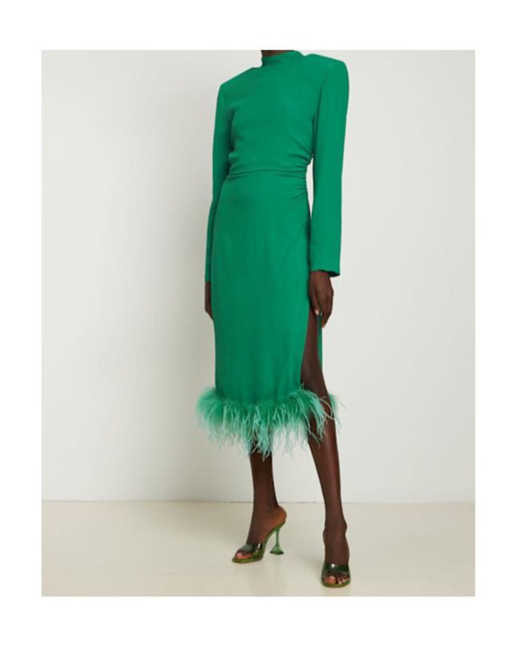 GIUSEPPE DI MORABITO Green Viscose Midi Dress W/ Feathers