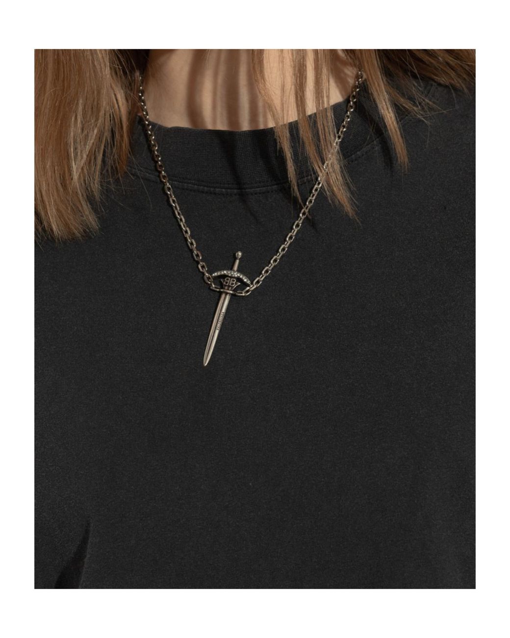 Balenciaga Metallic A Sword Shaped Pendant Necklace for men