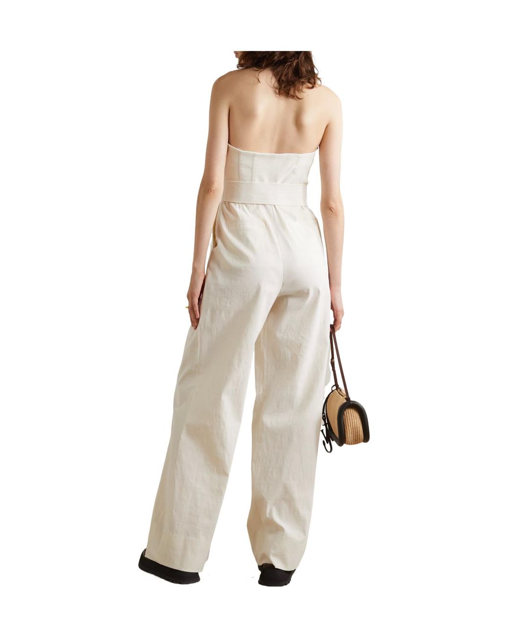 A.L.C. White Elsie Strapless Belted Linen-Blend Jumpsuit