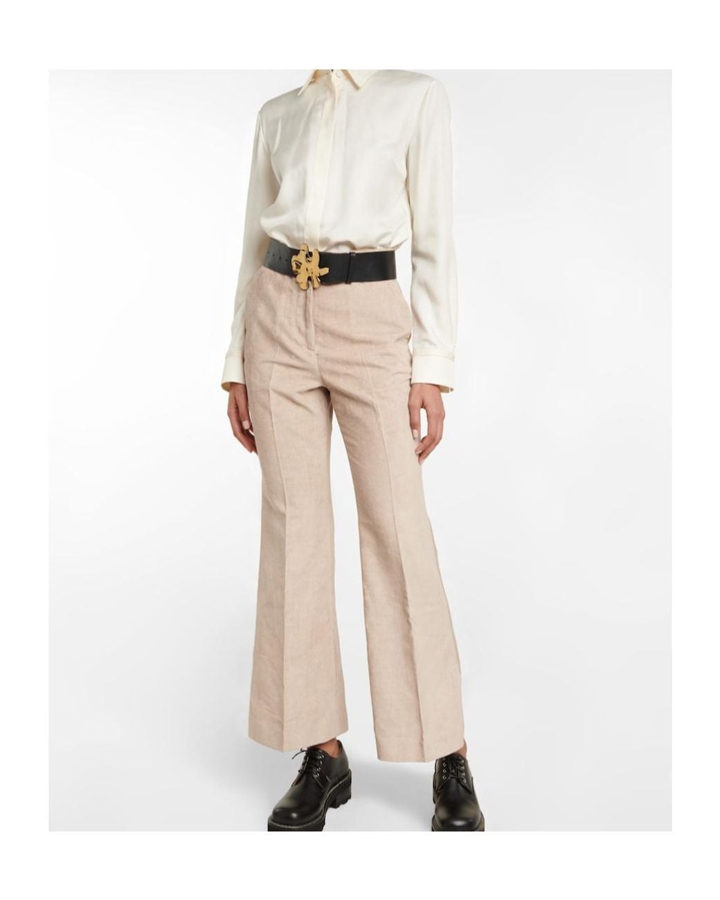 Gabriela Hearst Natural High-Waisted Flared Pants
