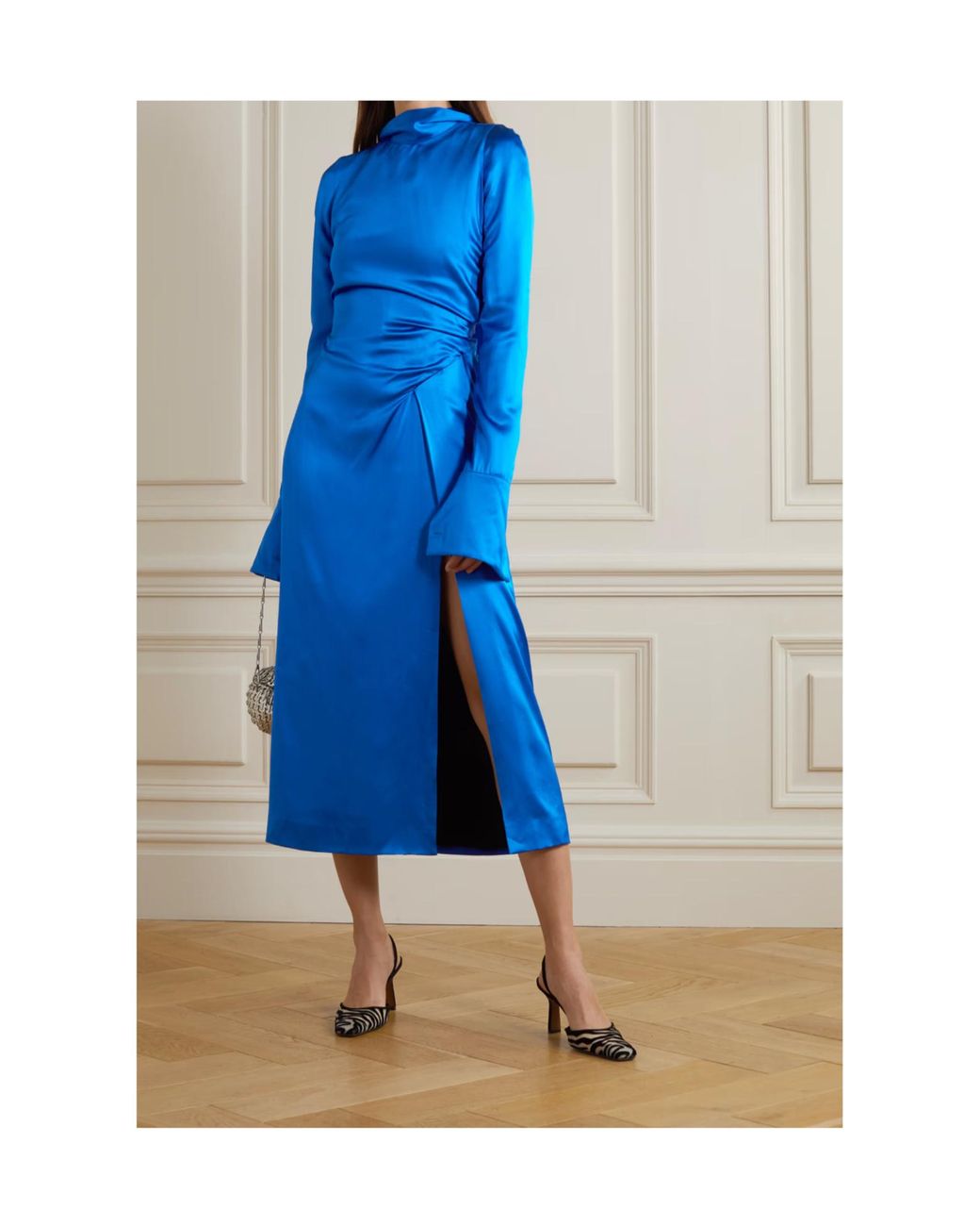 Dries Van Noten Blue Gathered Silk-Satin Midi Dress