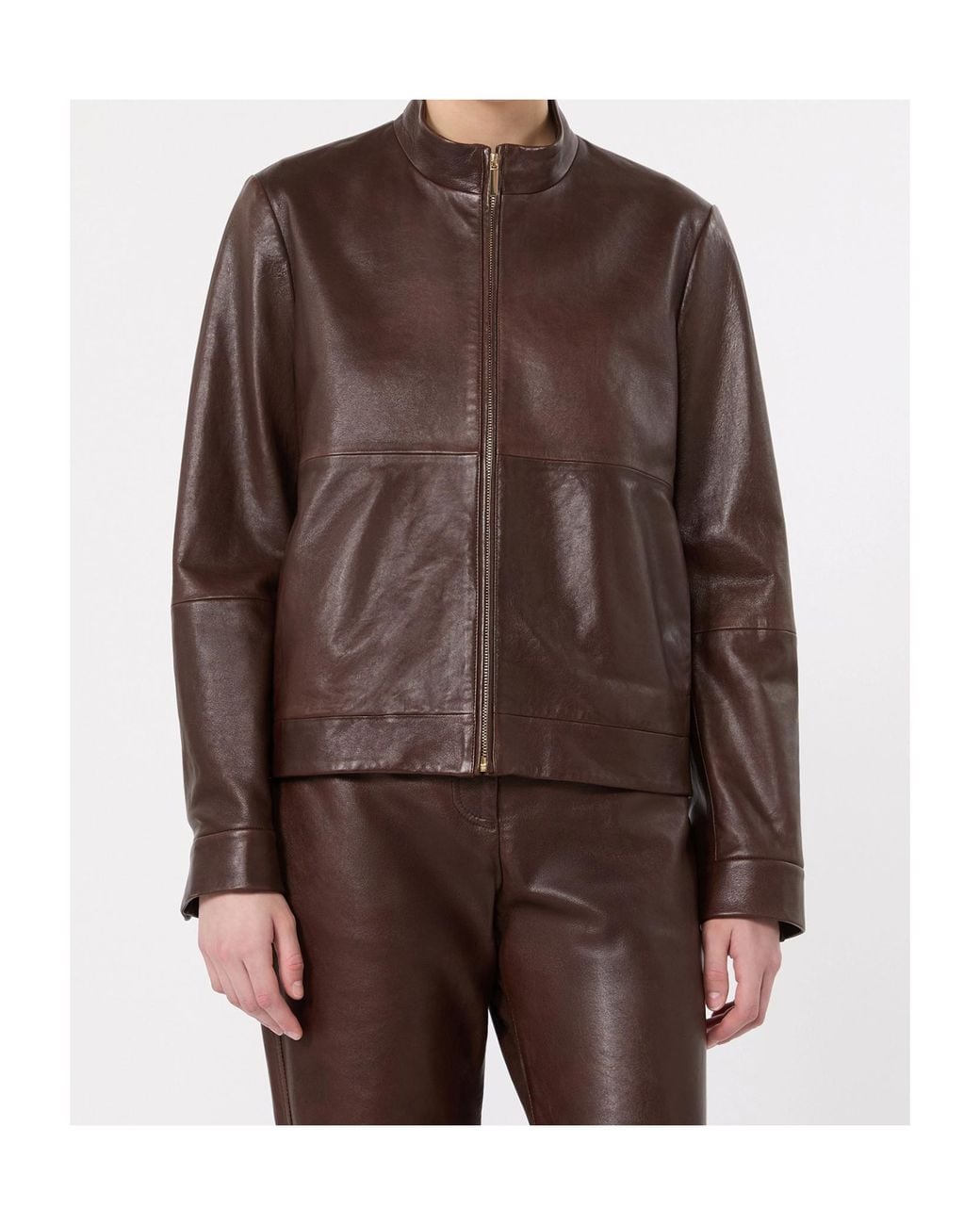 Max Mara Brown High-Collar Leather Jacket
