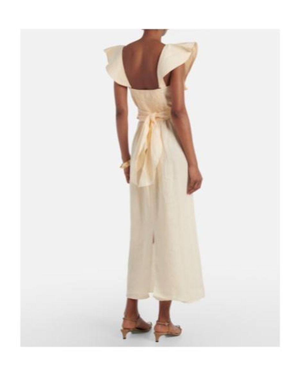 Johanna Ortiz White Ruffled Linen Midi Dress