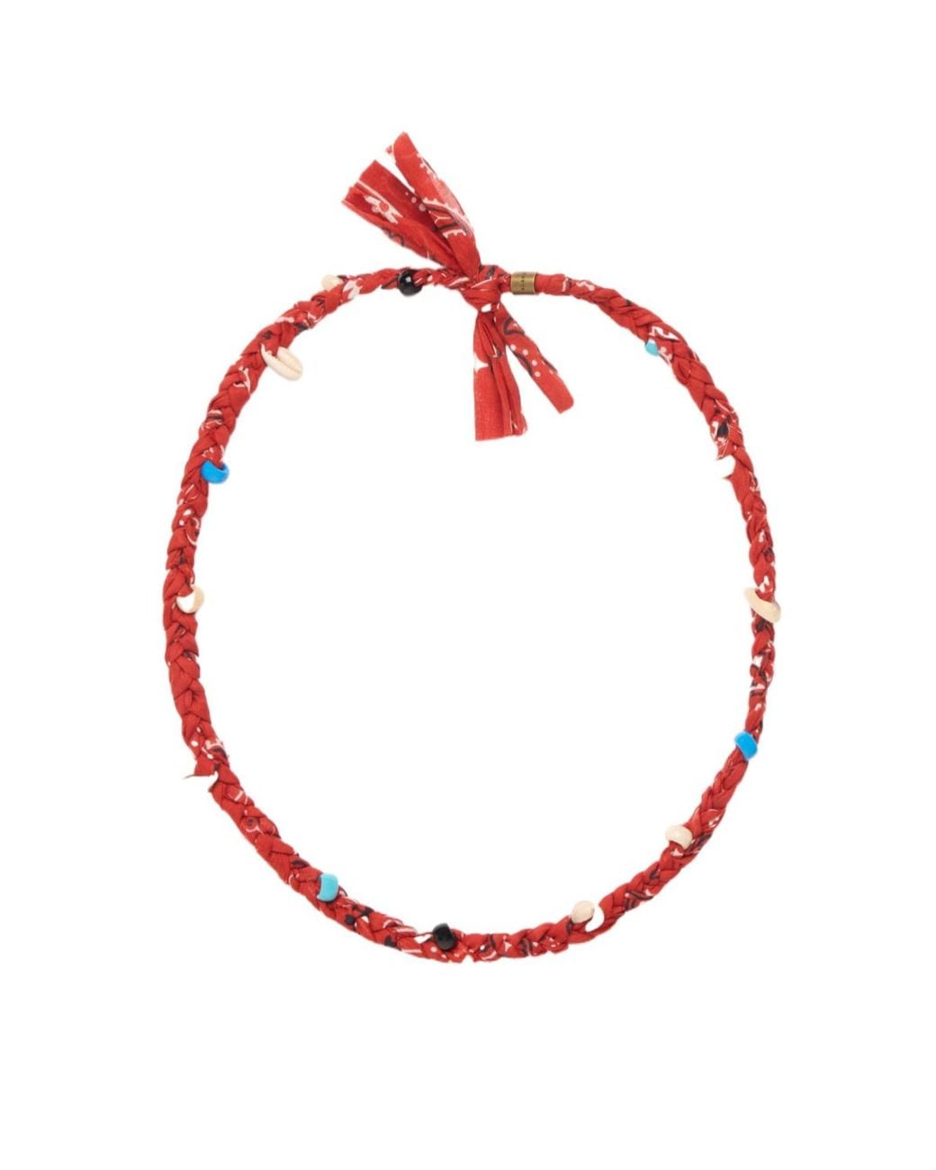 Alanui Red Bandana Braided Cowrie-Shell Necklace