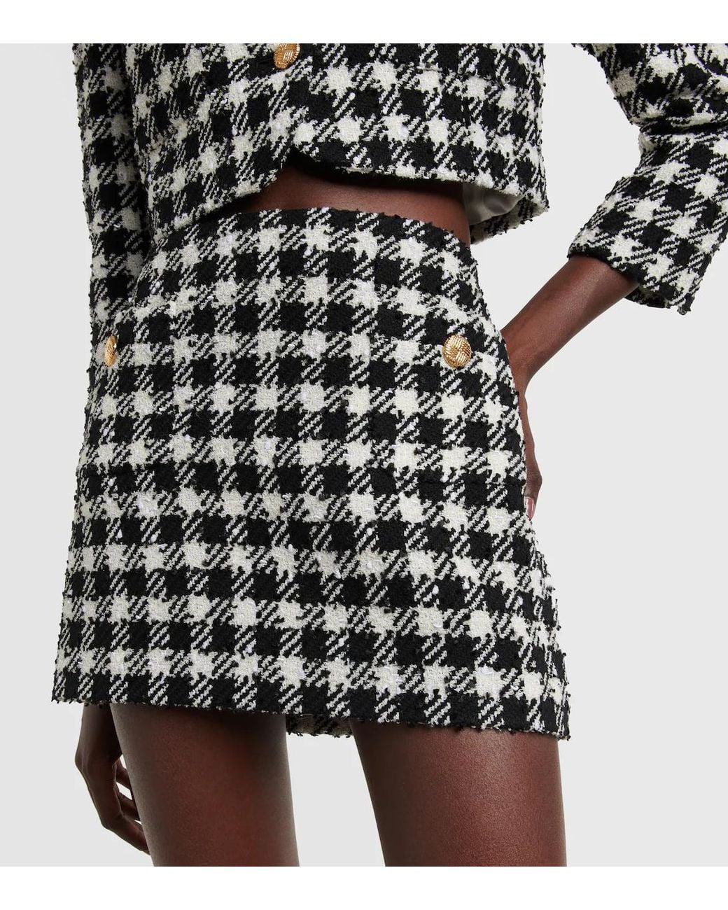 Alessandra Rich Black Checked Wool-Blend Bouclé Miniskirt