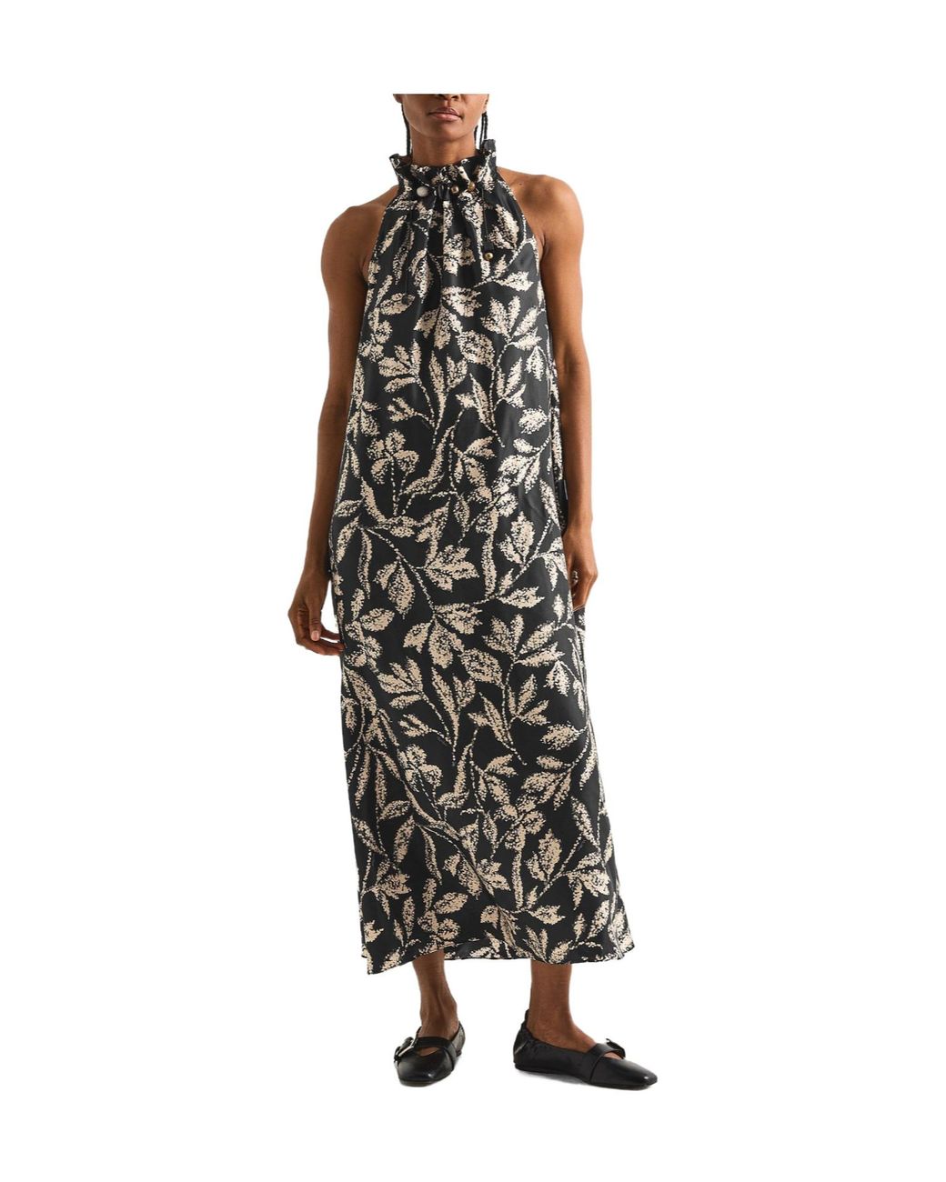 Max Mara White Plant-Print Sleeveless High-Neck Maxi Dress